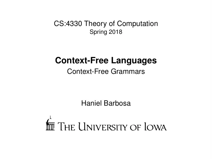 غلاف تقرير Theory of Computation - Context-Free Languages