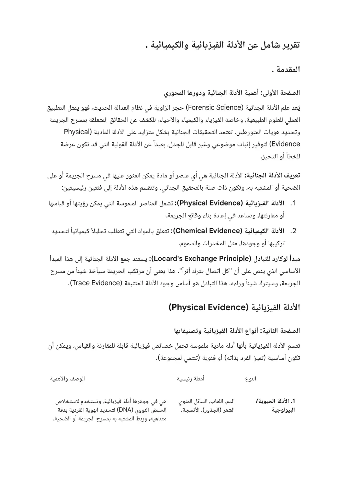 غلاف تقرير تقرير شامل عن الأدلة الفيزيائية والكيميائية
