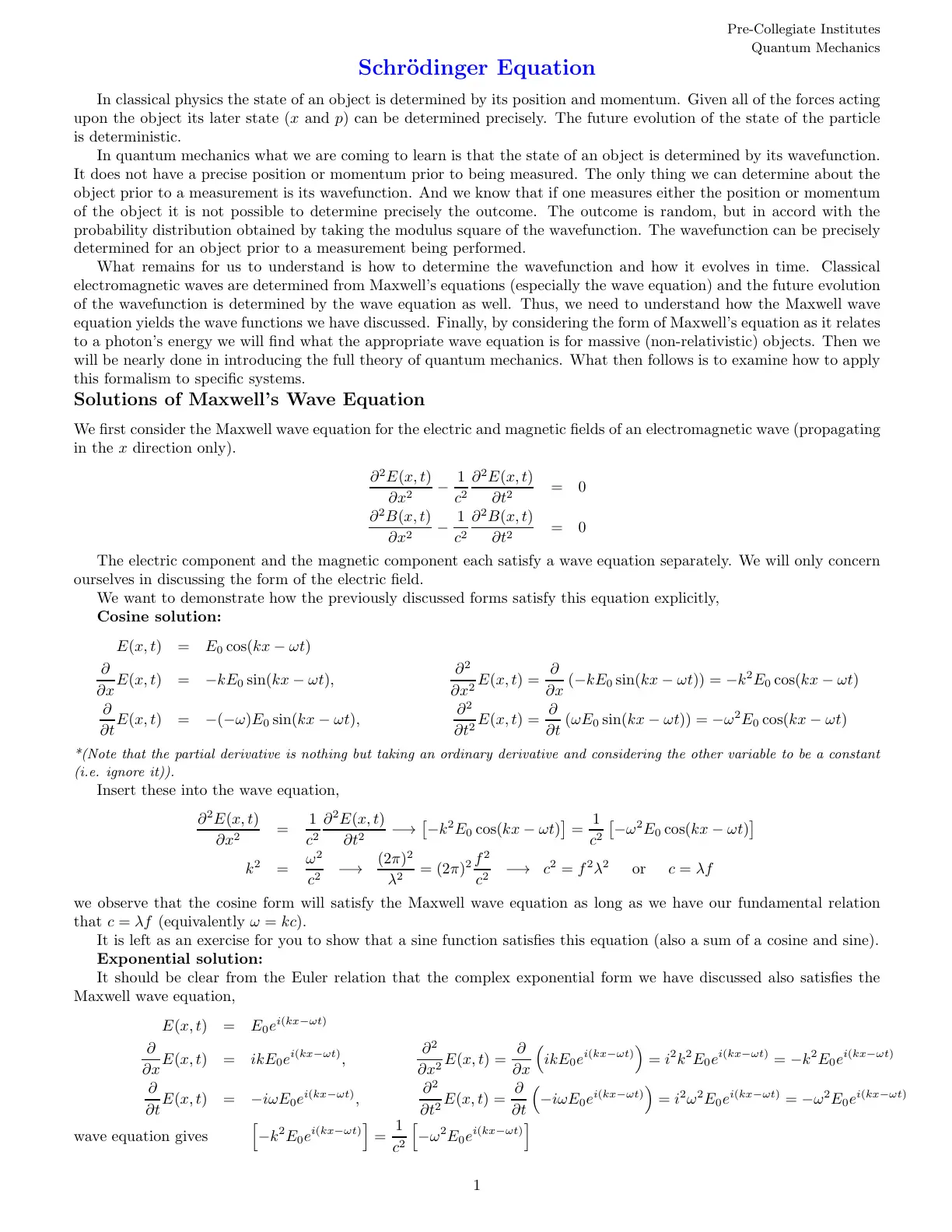 غلاف تقرير Schrödinger Equation - Quantum Mechanics