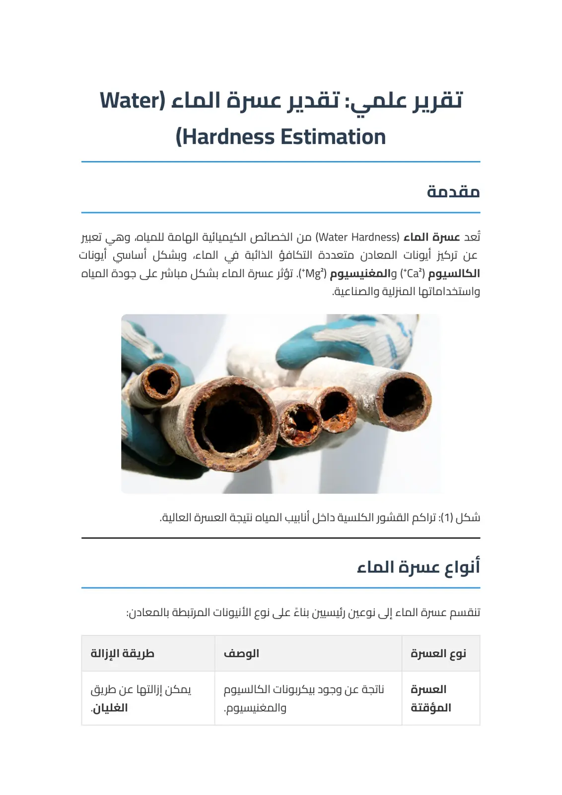 غلاف تقرير تقرير علمي: تقدير عسرة الماء (Water Hardness Estimation)