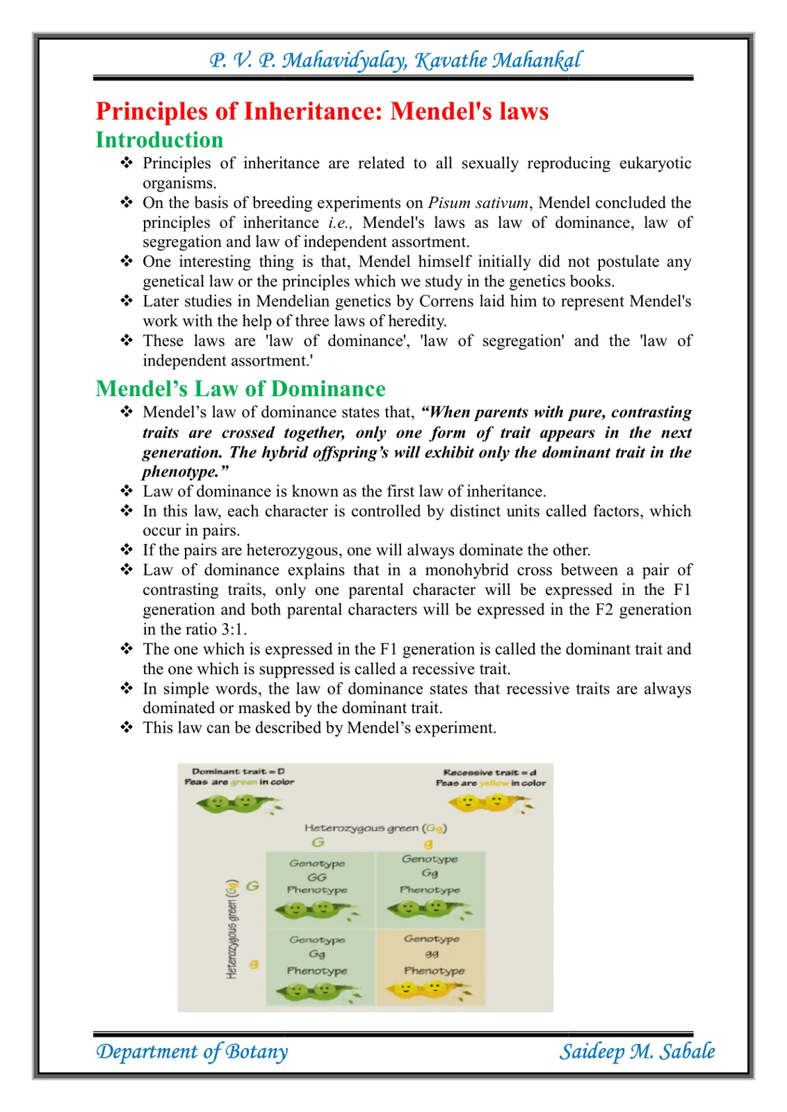 غلاف تقرير Principles of Inheritance: Mendel's laws