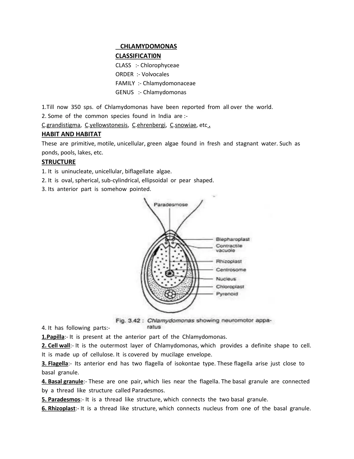غلاف تقرير Chlamydomonas - Classification, Habit, Habitat and Structure