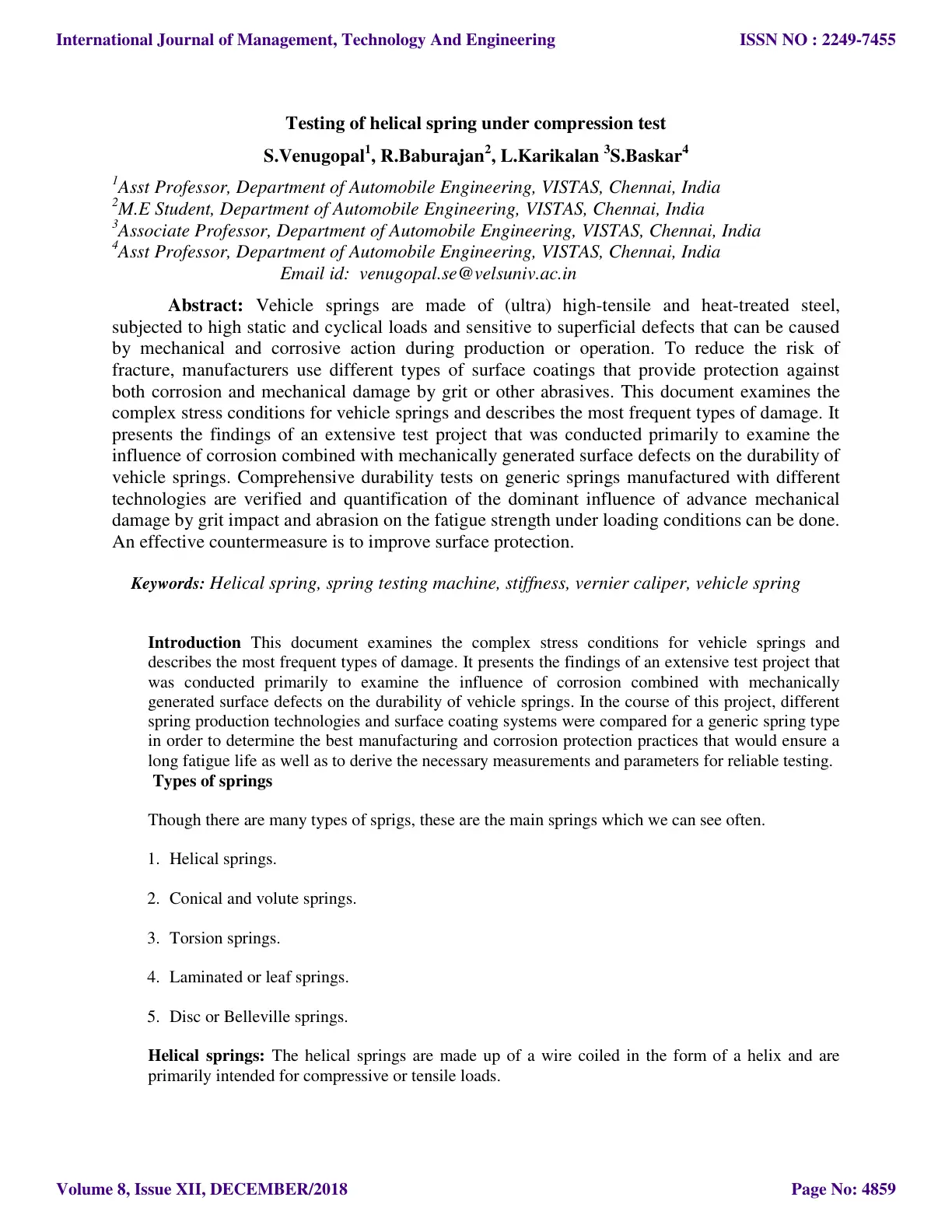 غلاف تقرير Testing of helical spring under compression test