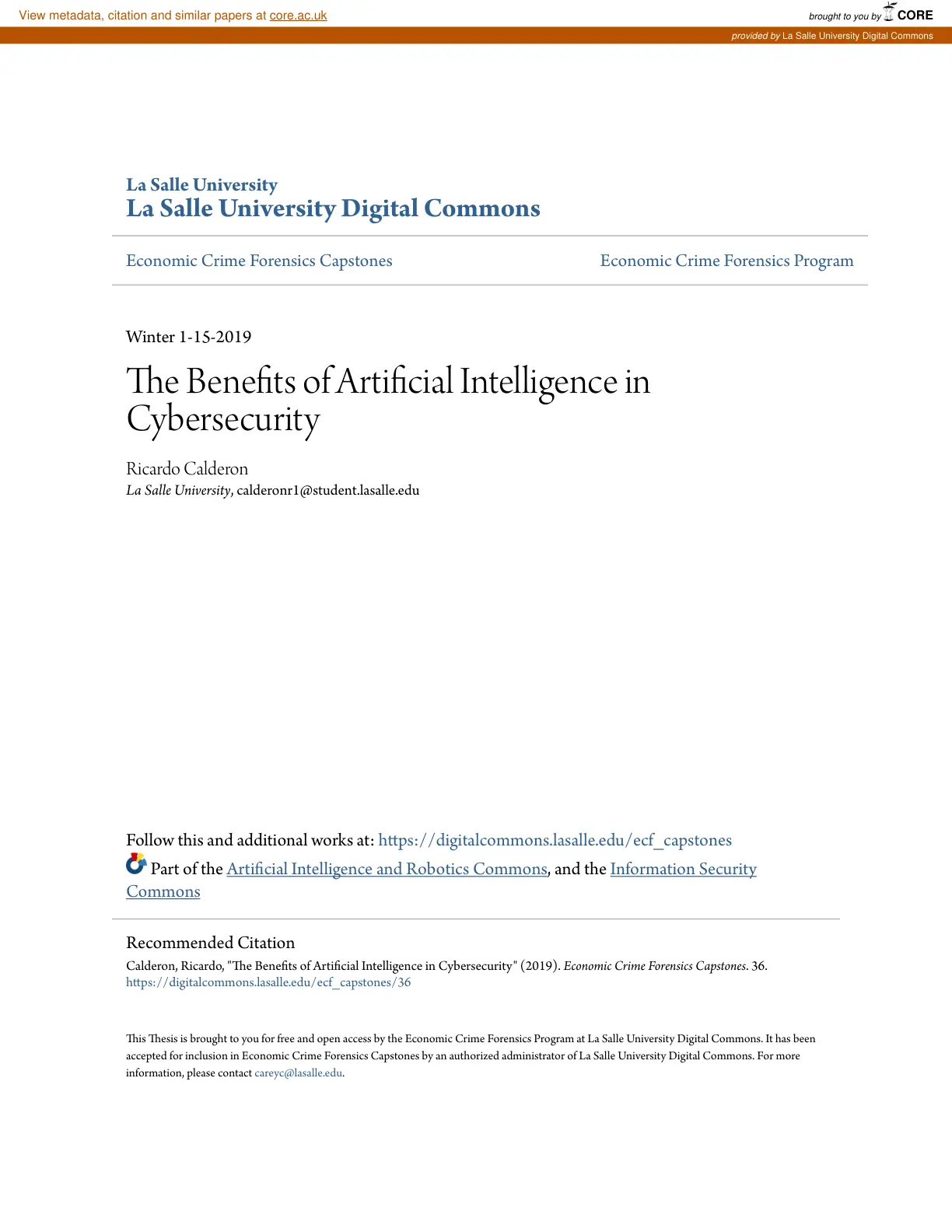 غلاف تقرير The Benefits of Artificial Intelligence in Cybersecurity