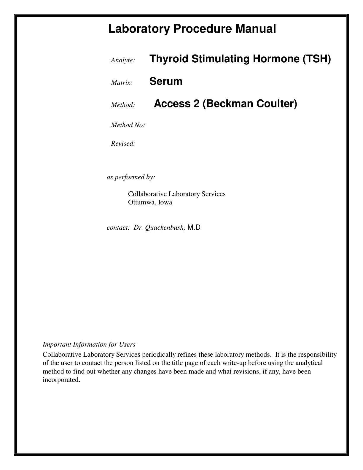غلاف تقرير Laboratory Procedure Manual
