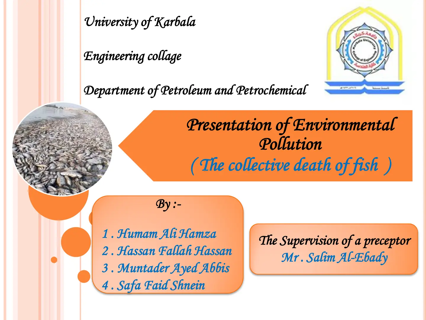 غلاف تقرير Presentation of Environmental Pollution (The Collective Death of Fish)