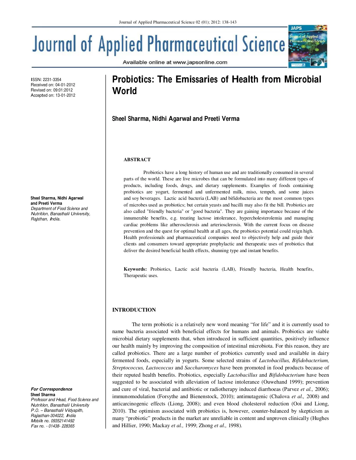 غلاف تقرير Probiotics: The Emissaries of Health from Microbial World
