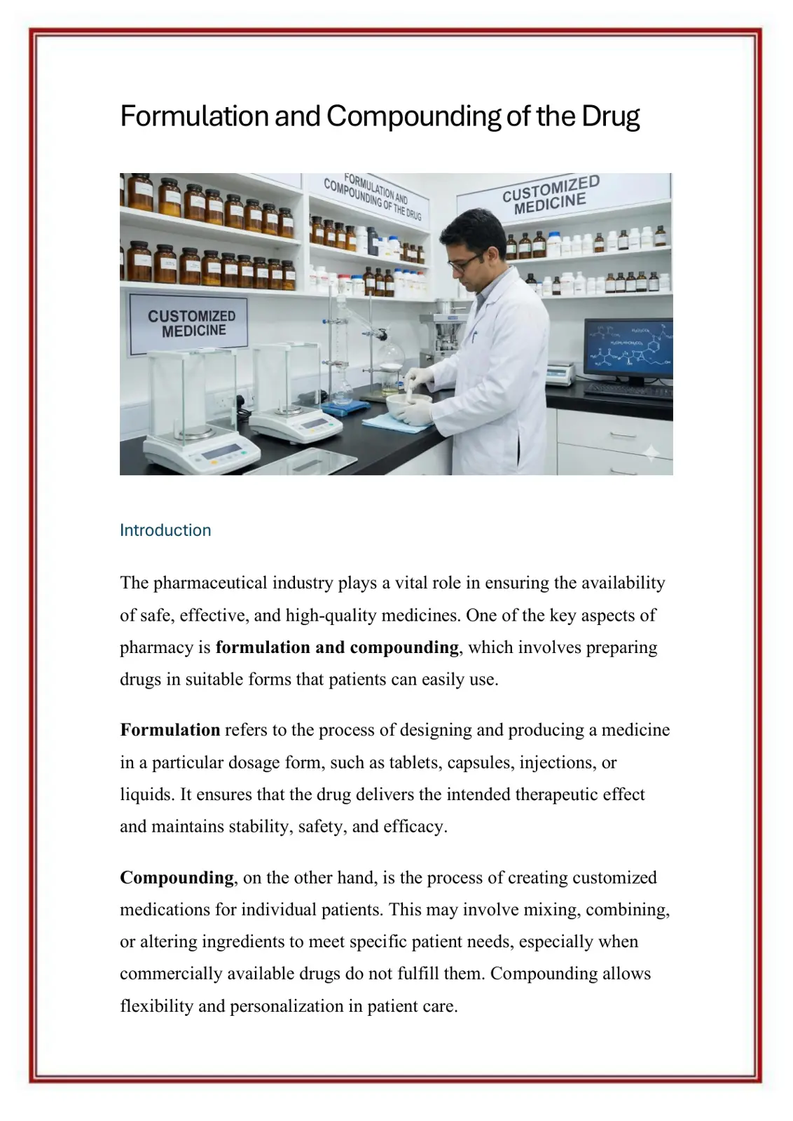 غلاف تقرير Formulation and Compounding of the Drug