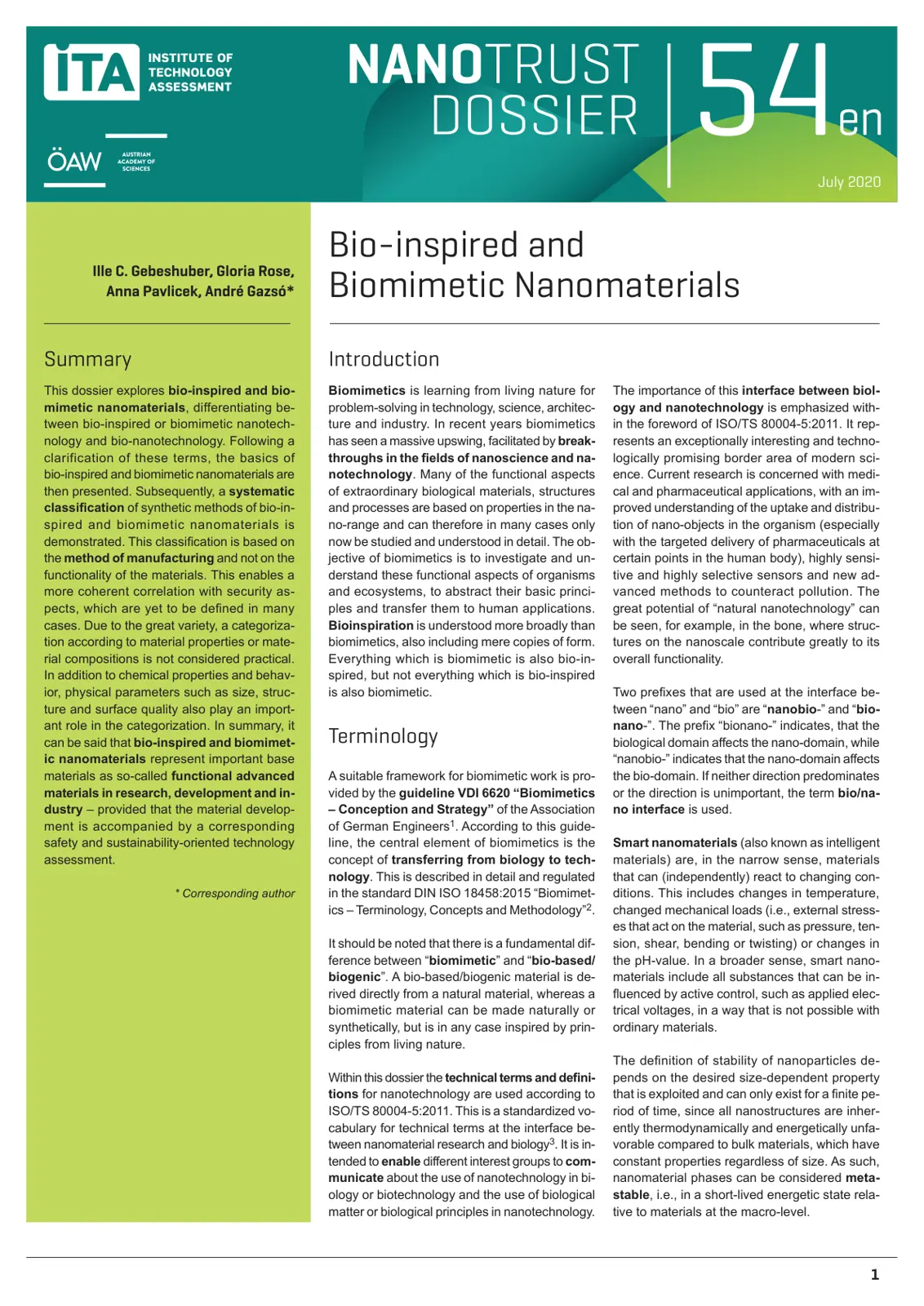 غلاف تقرير Bio-inspired and Biomimetic Nanomaterials
