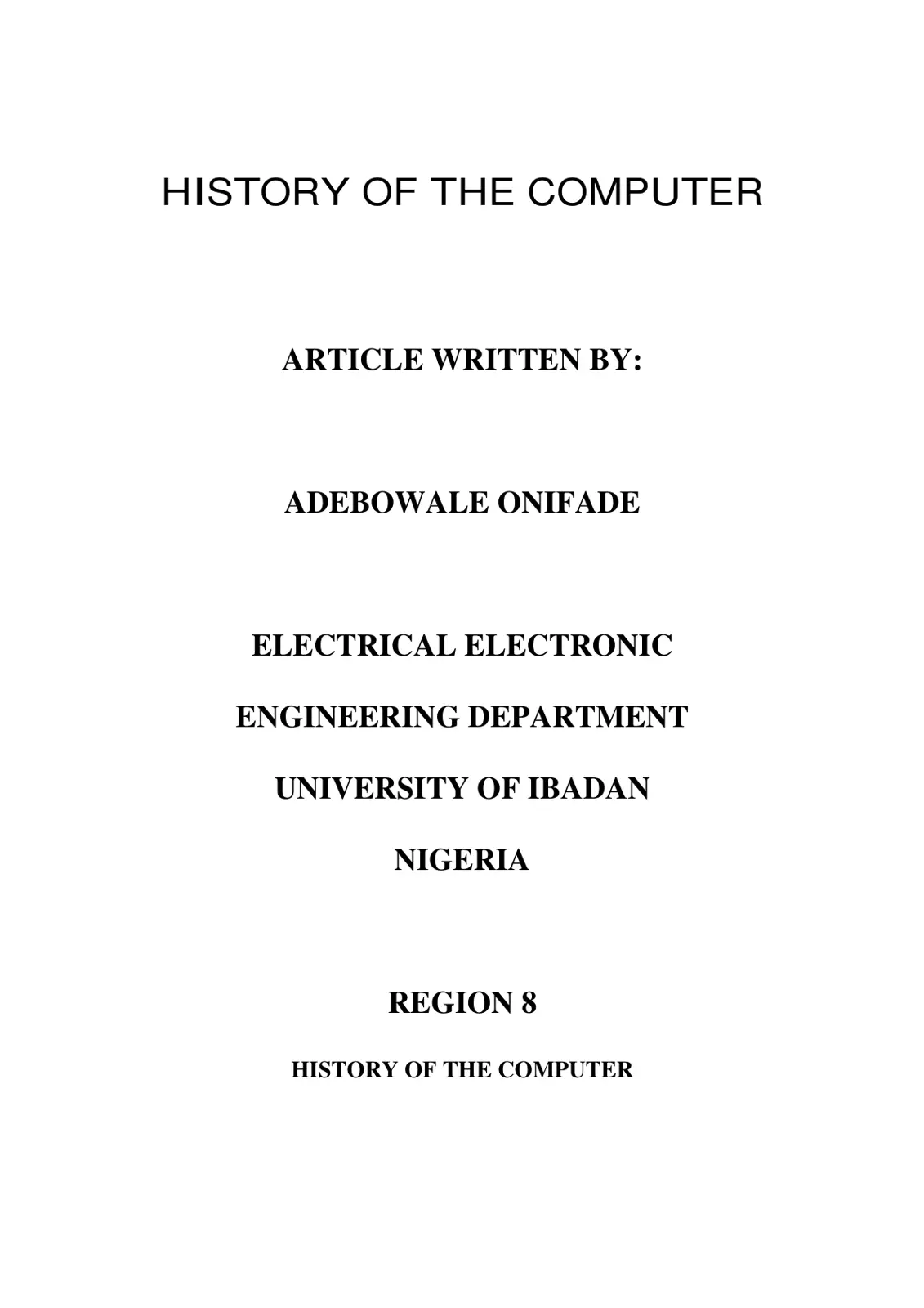 غلاف تقرير HISTORY OF THE COMPUTER