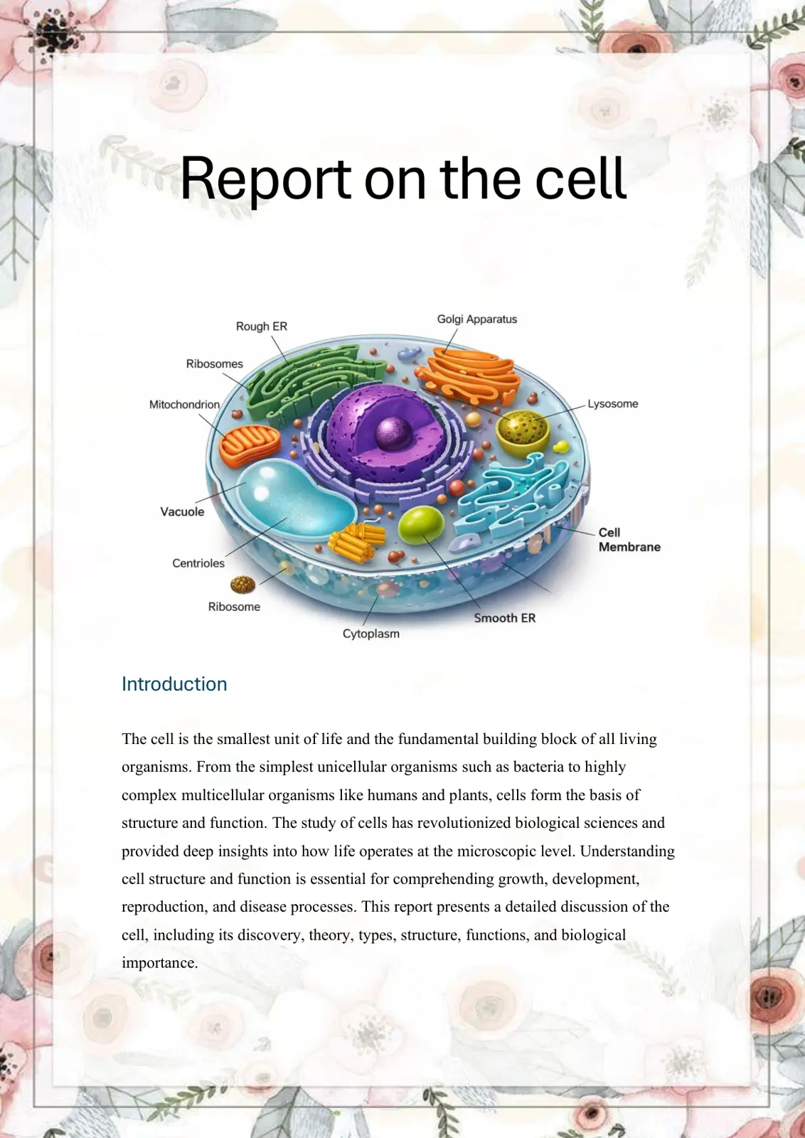 غلاف تقرير Report on the cell