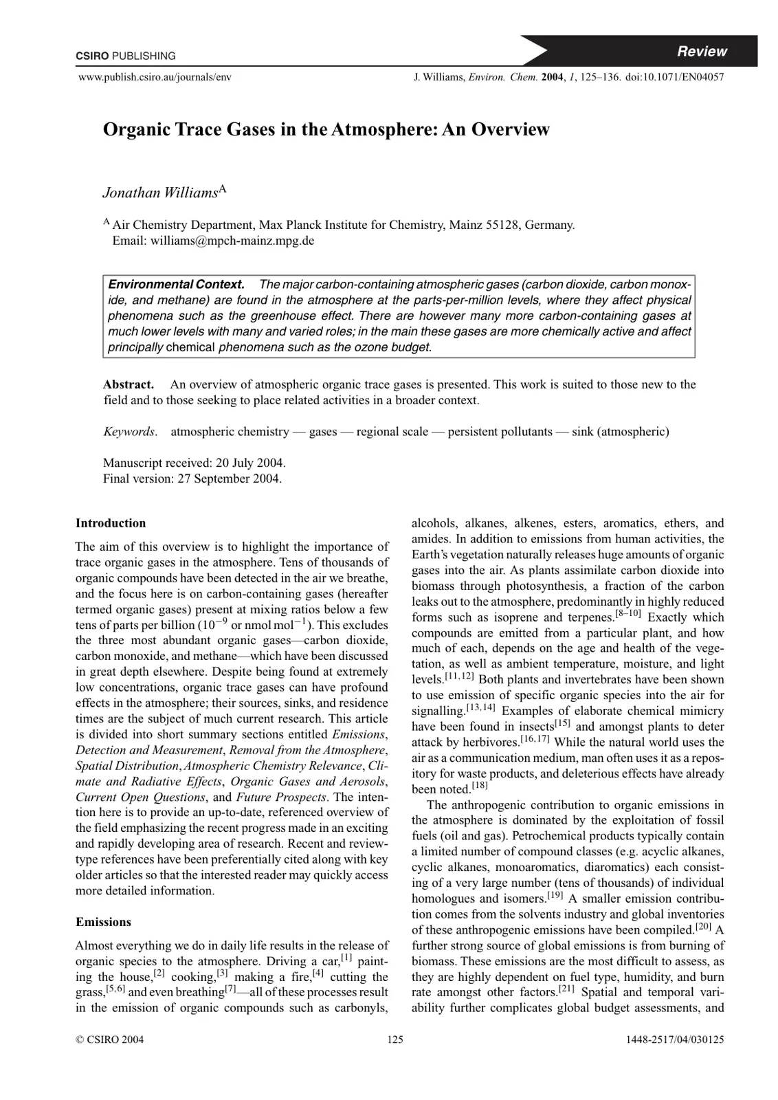 غلاف تقرير Organic Trace Gases in the Atmosphere: An Overview