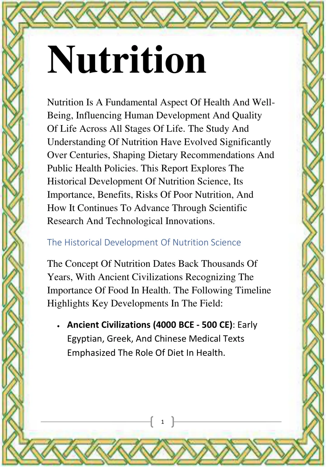 غلاف تقرير Nutrition