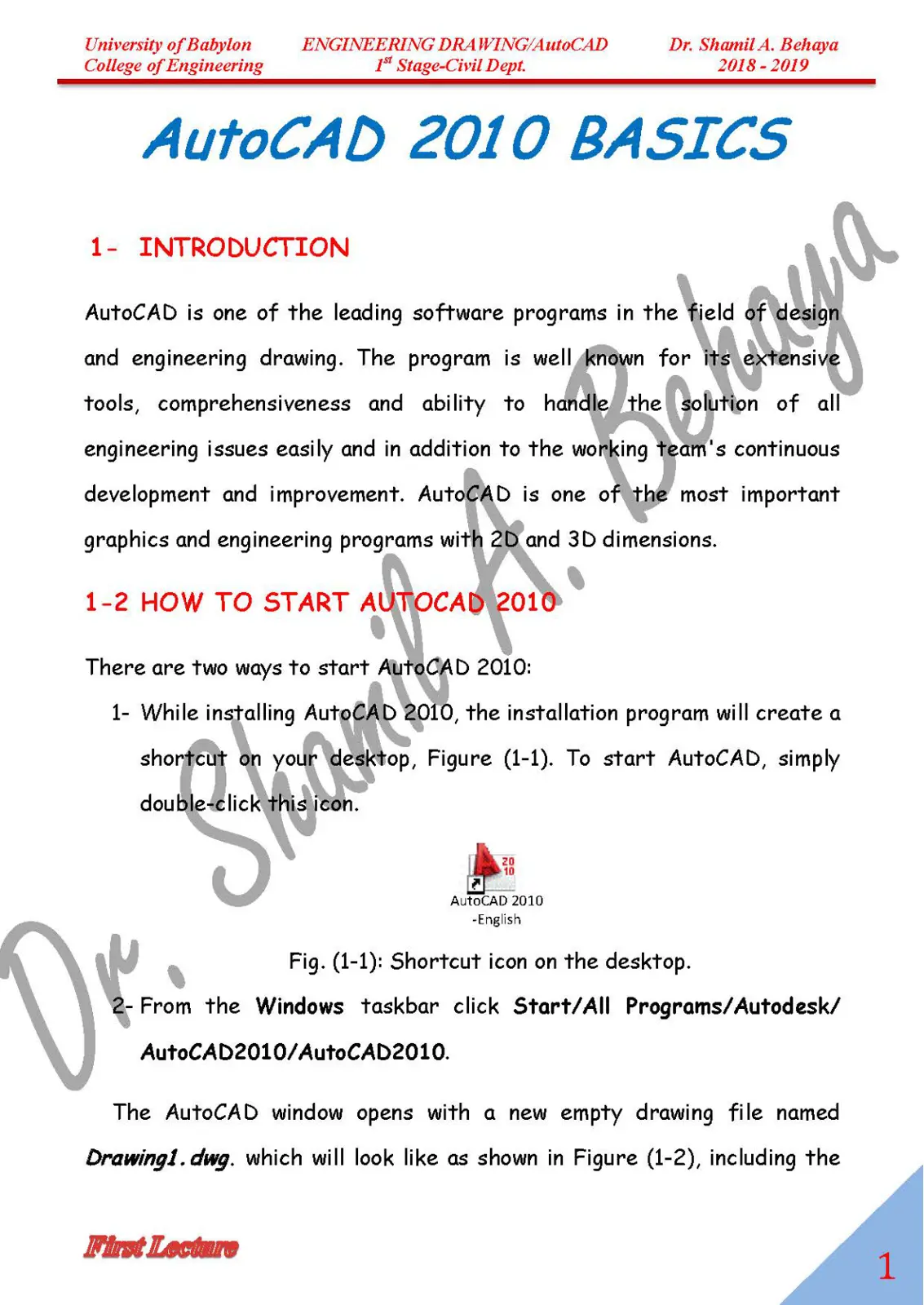 غلاف تقرير AutoCAD 2010 BASICS