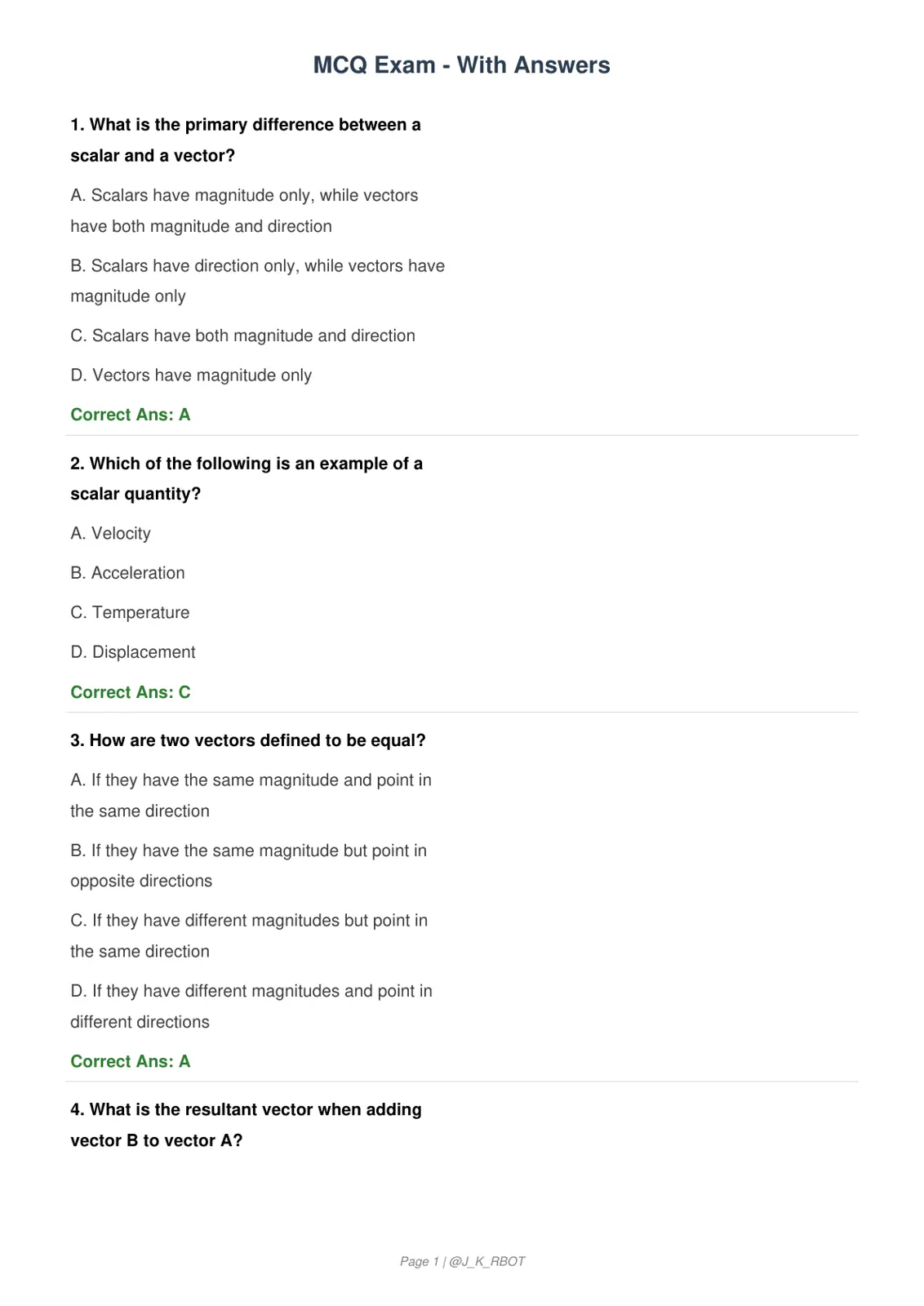 غلاف تقرير MCQ Exam - With Answers