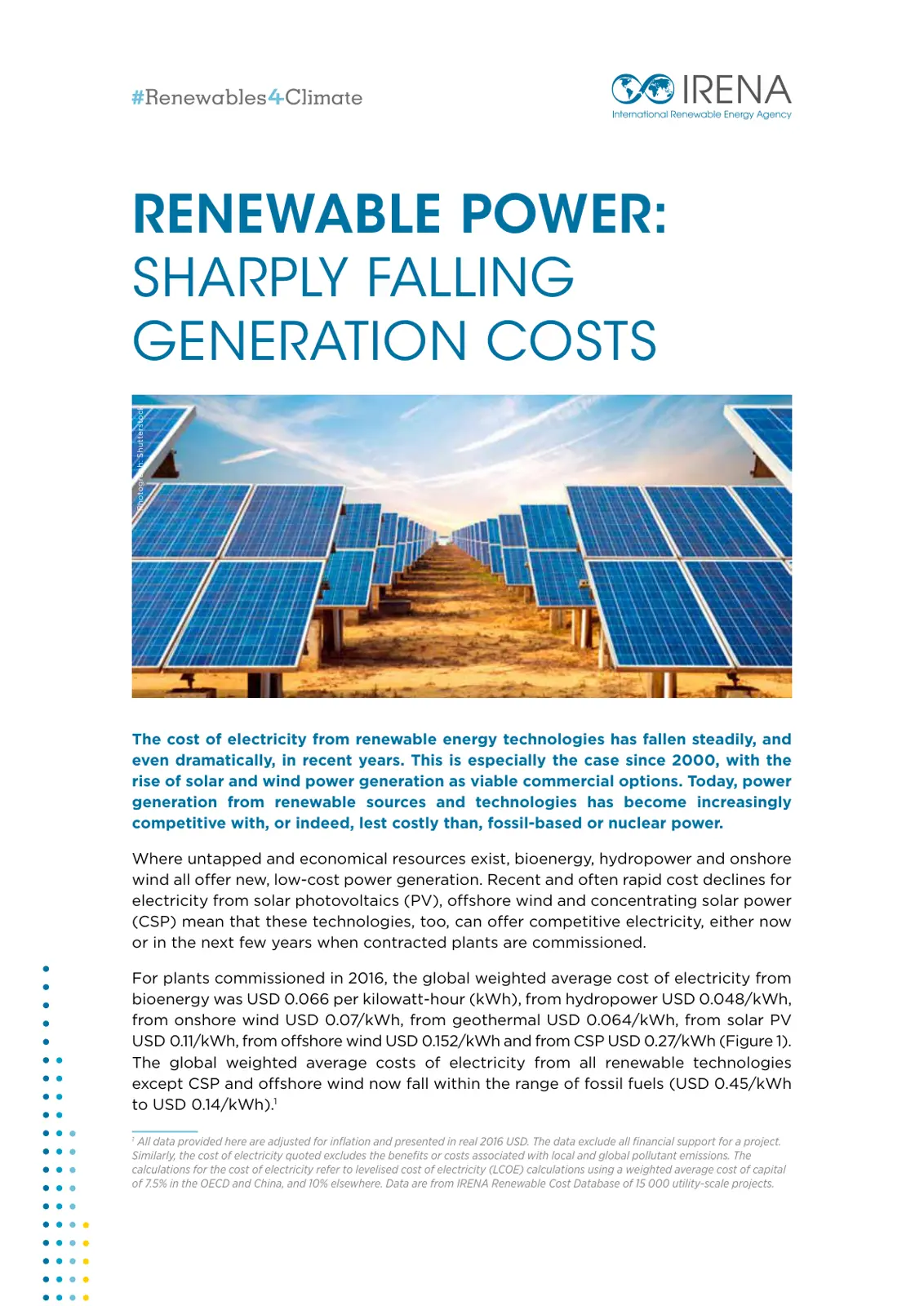 غلاف تقرير Renewable Power: Sharply Falling Generation Costs