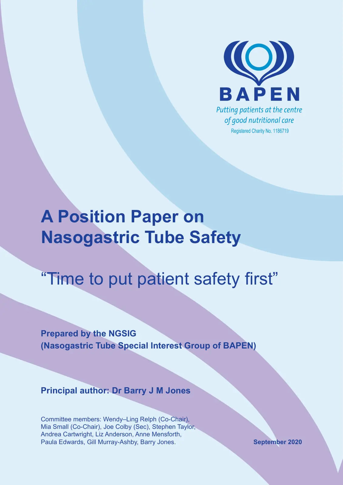 غلاف تقرير A Position Paper on Nasogastric Tube Safety: Time to Put Patient Safety First