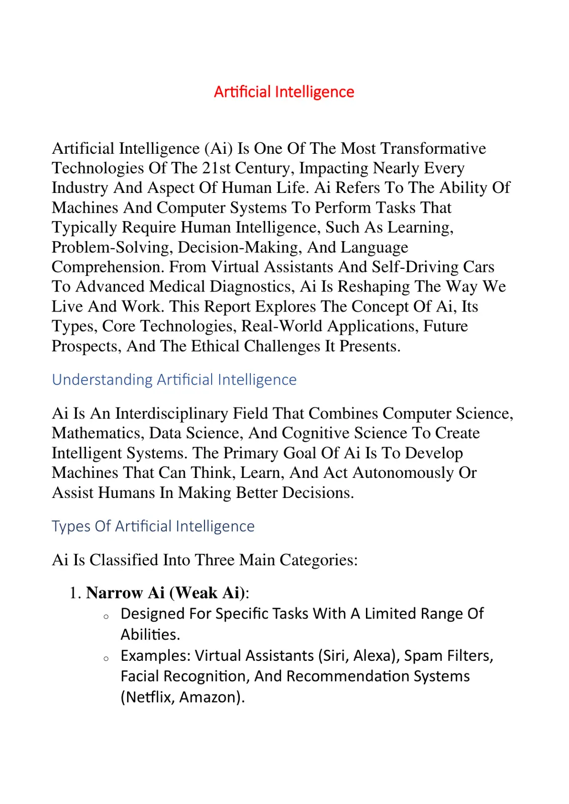 غلاف تقرير Artificial Intelligence