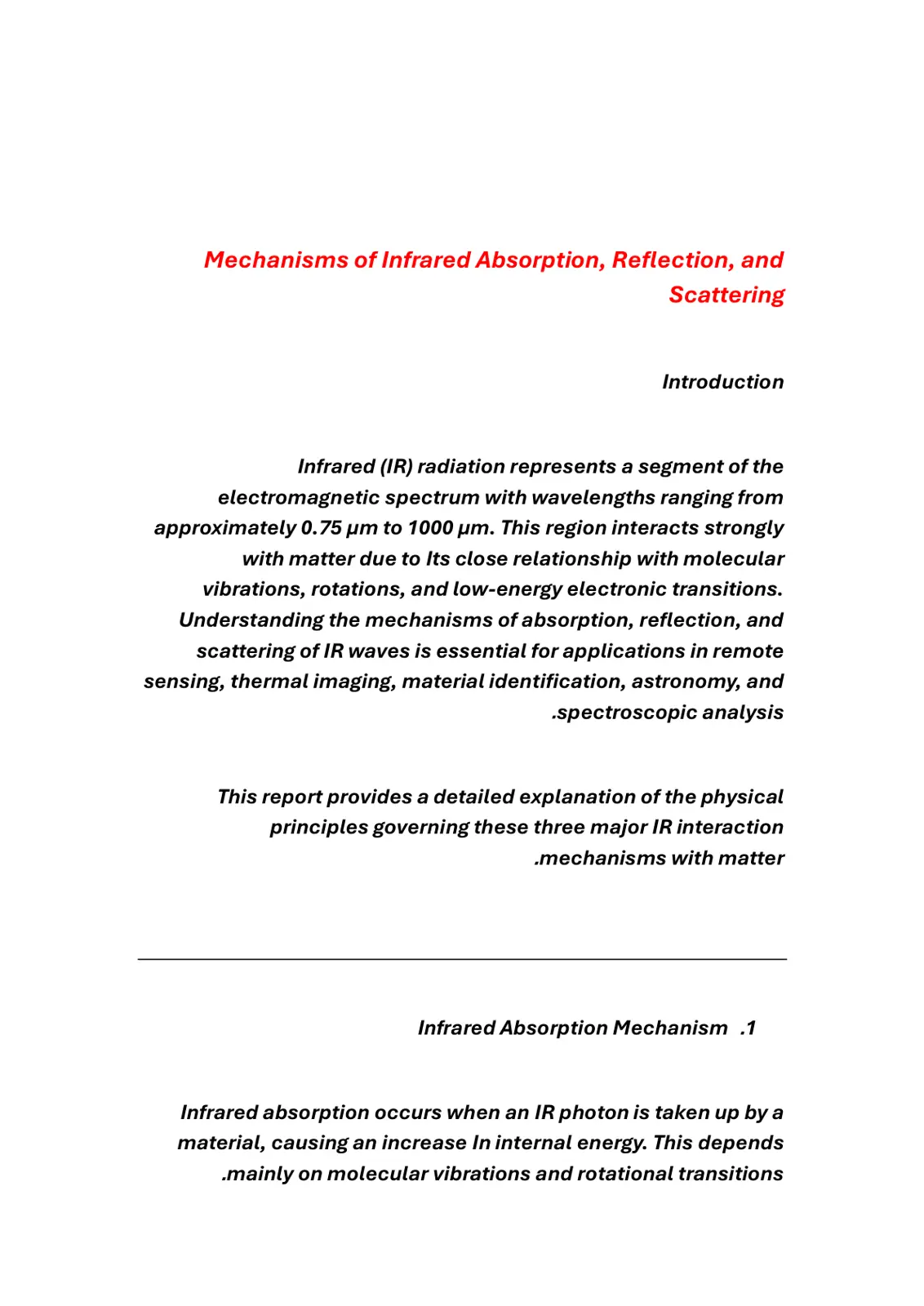 غلاف تقرير Mechanisms of Infrared Absorption, Reflection, and Scattering