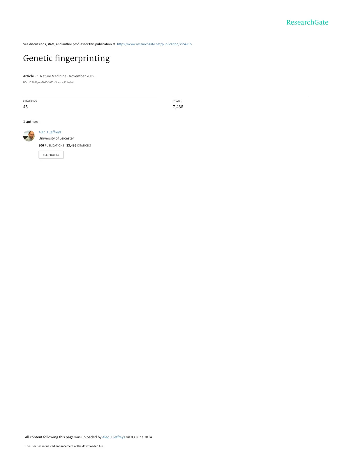 غلاف تقرير Genetic fingerprinting