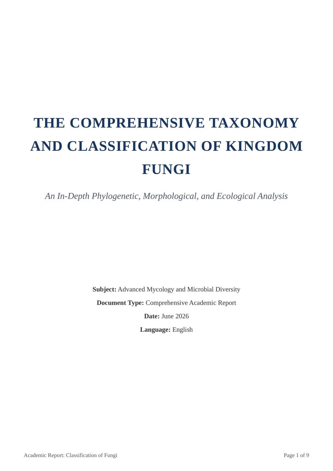 غلاف تقرير THE COMPREHENSIVE TAXONOMY AND CLASSIFICATION OF KINGDOM FUNGI