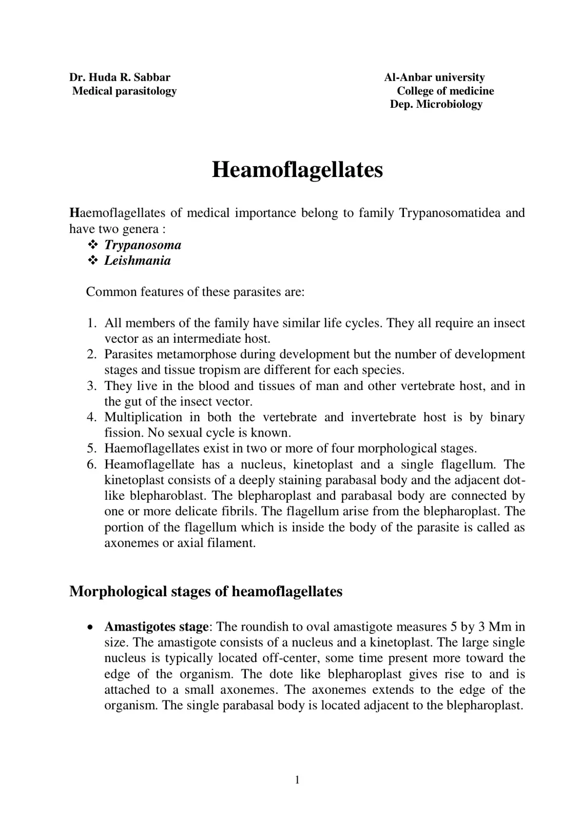 غلاف تقرير Haemoflagellates