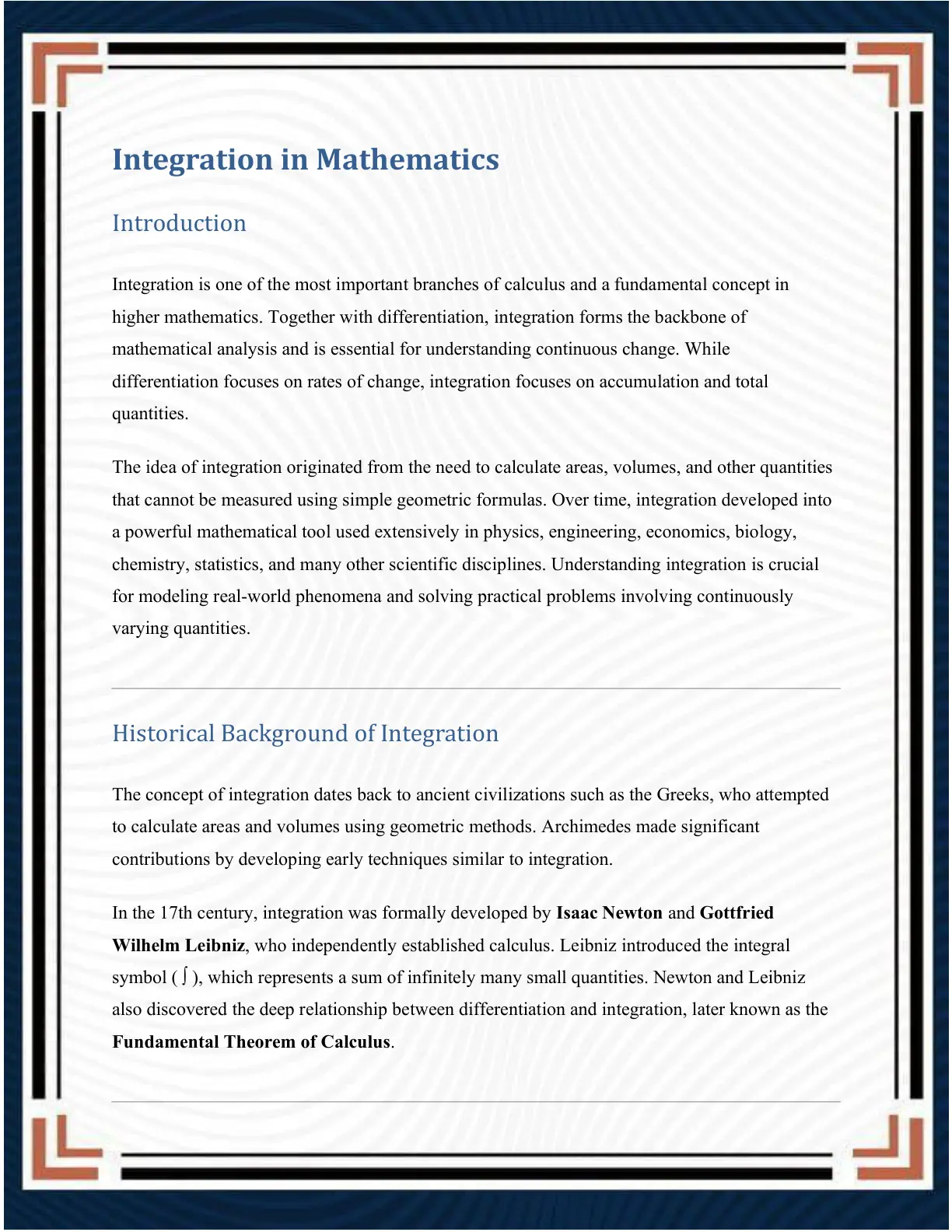 غلاف تقرير Integration in Mathematics