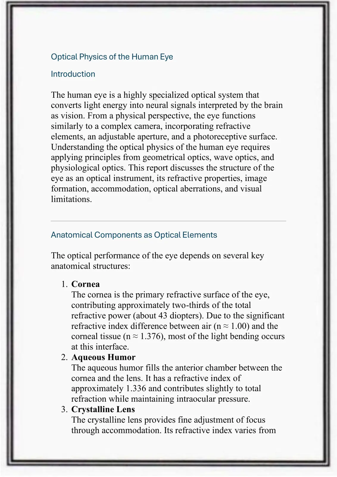 غلاف تقرير Optical Physics of the Human Eye