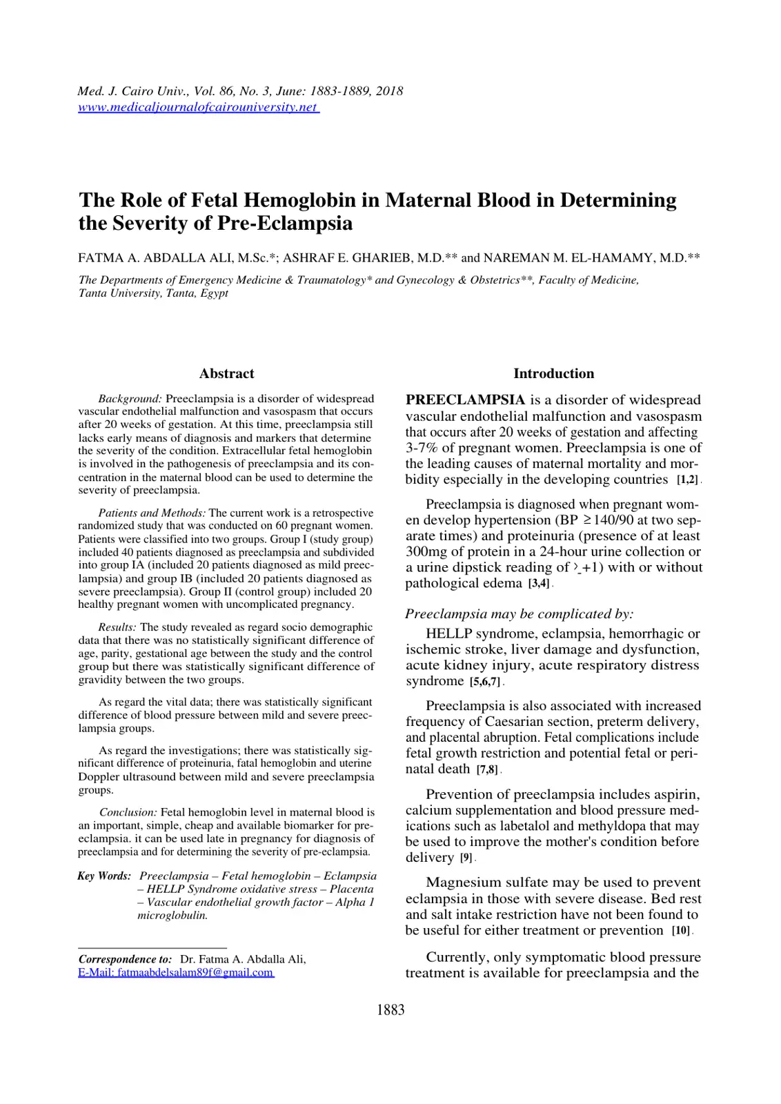 غلاف تقرير The Role of Fetal Hemoglobin in Maternal Blood in Determining the Severity of Pre-Eclampsia