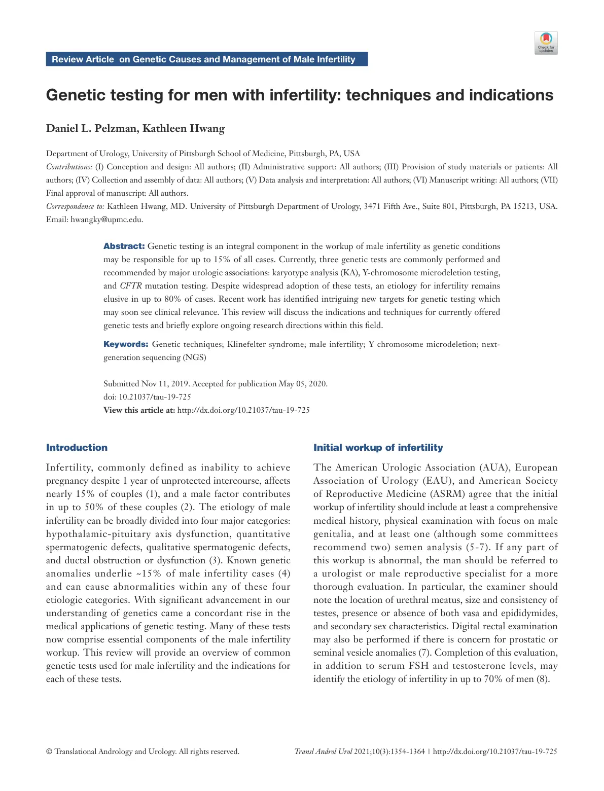 غلاف تقرير Genetic testing for men with infertility: techniques and indications