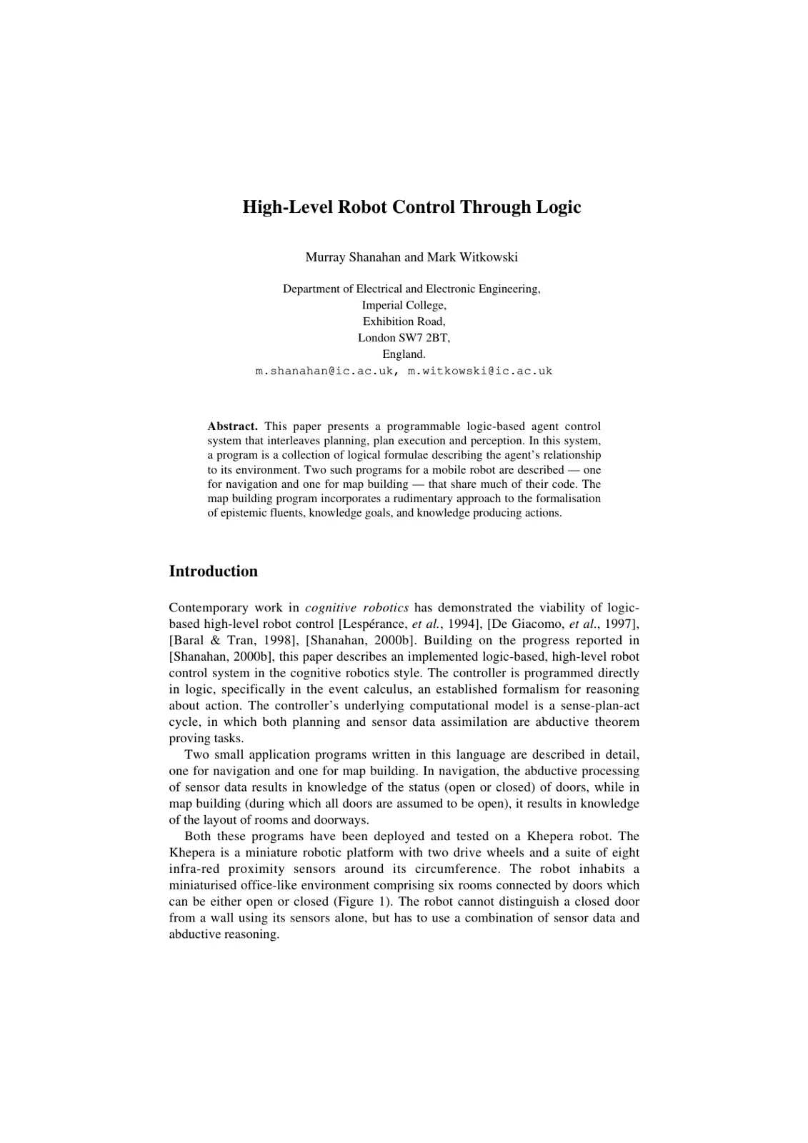 غلاف تقرير High-Level Robot Control Through Logic