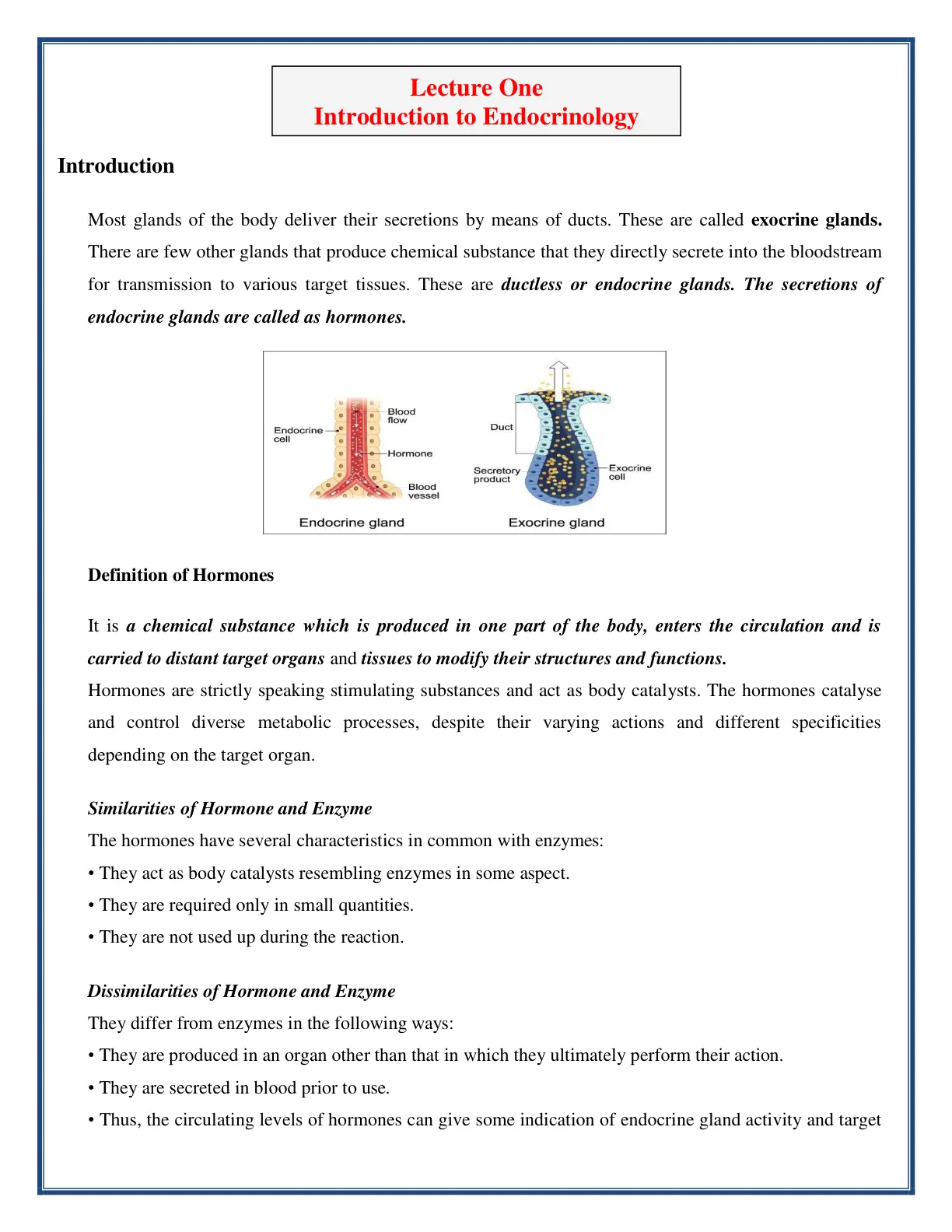 غلاف تقرير Lecture One: Introduction to Endocrinology