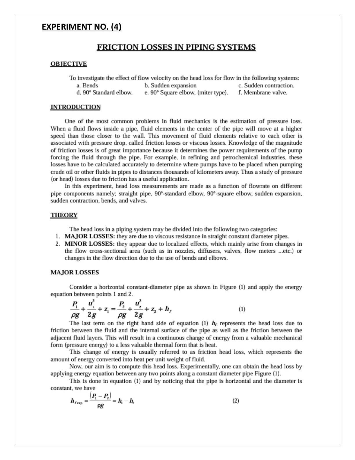 غلاف تقرير Friction Losses in Piping Systems