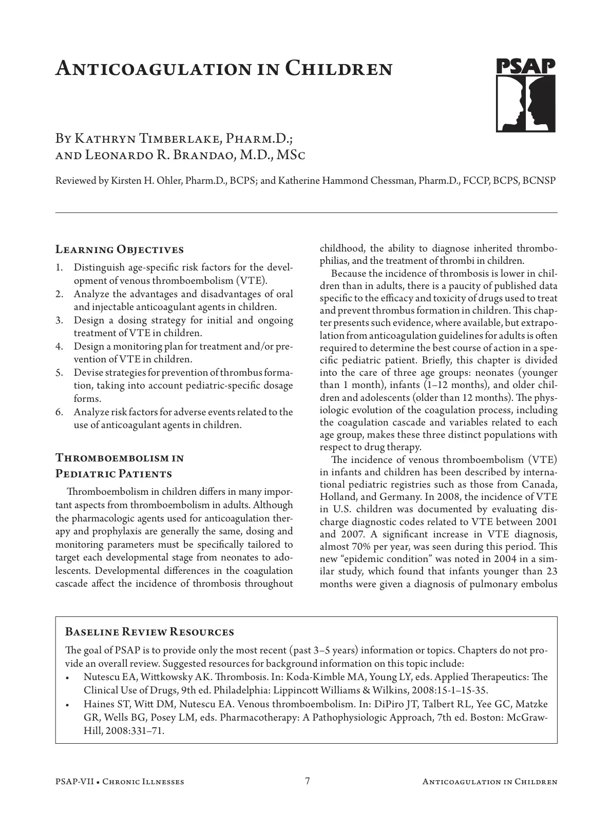 غلاف تقرير ANTICOAGULATION IN CHILDREN (PSAP)