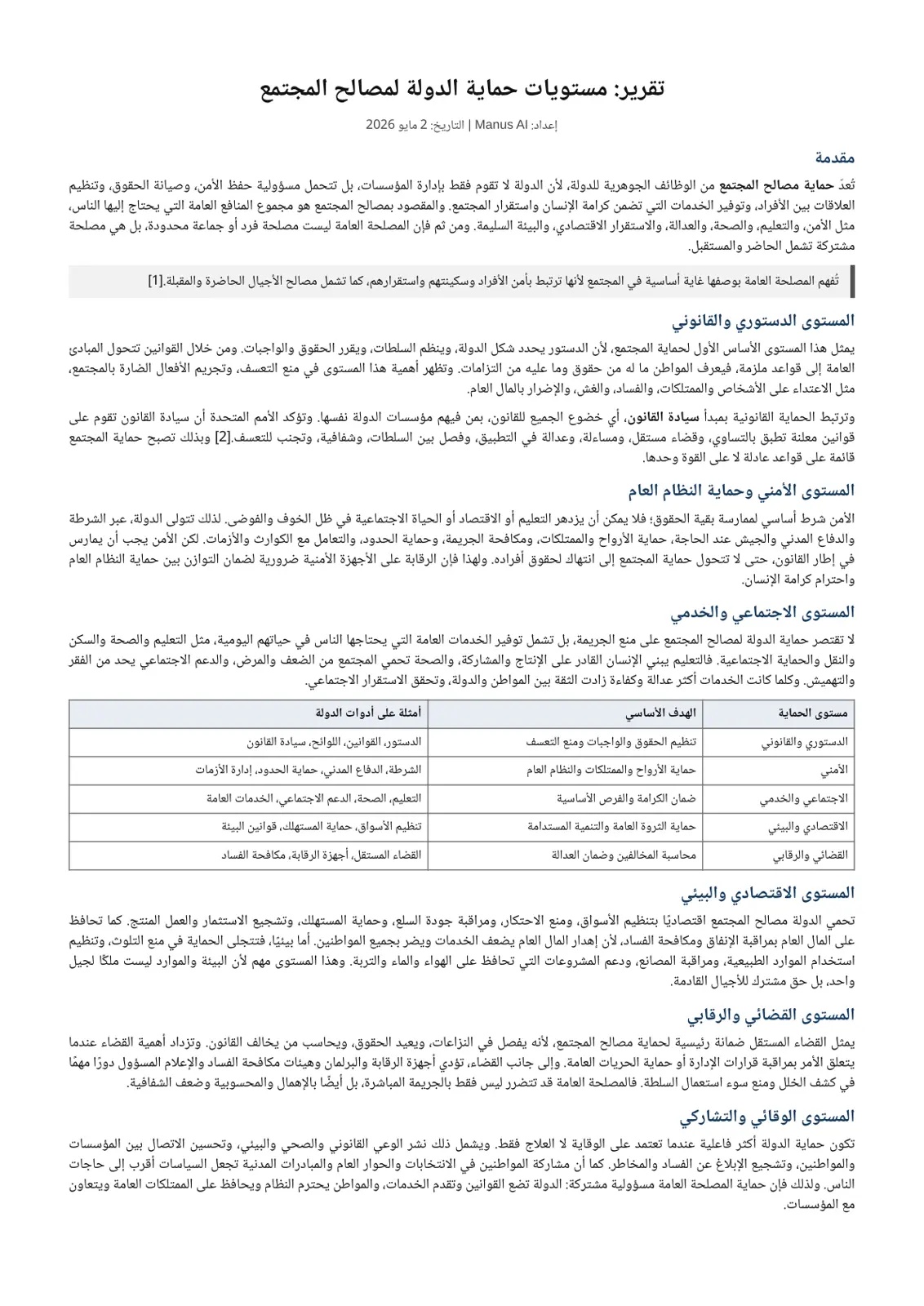 غلاف تقرير تقرير مستويات حماية الدولة لمصالح المجتمع