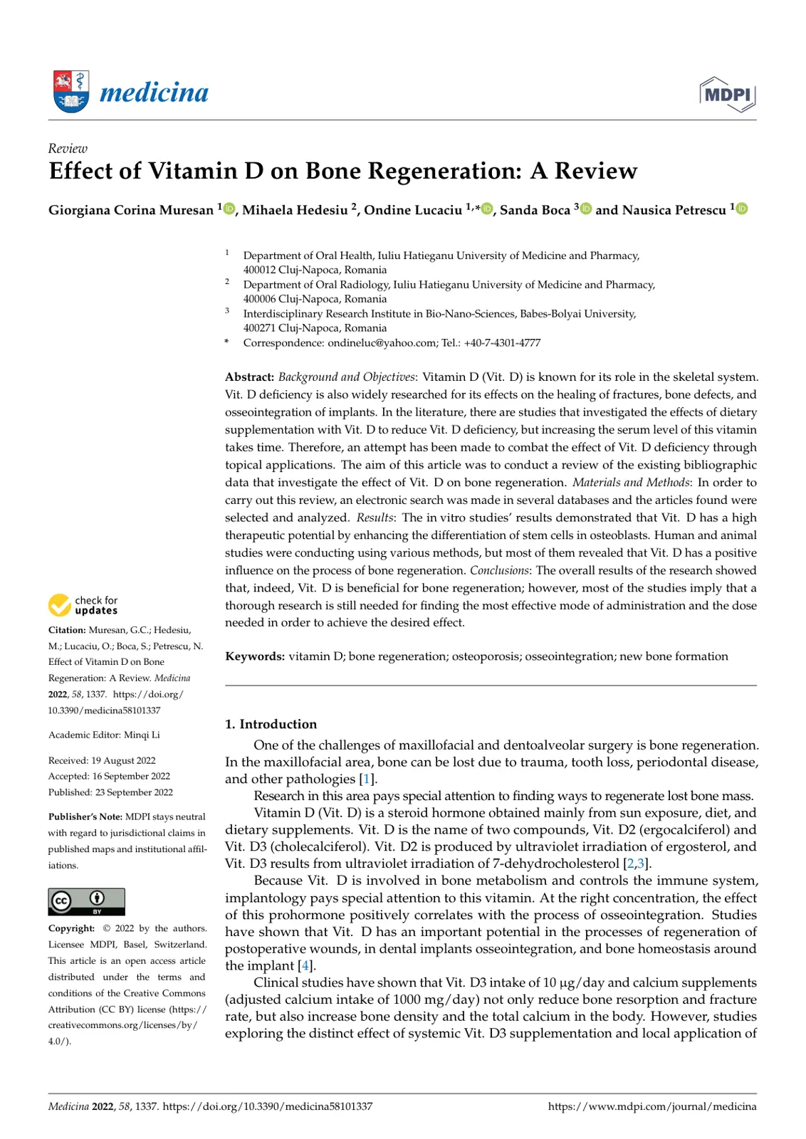 غلاف تقرير Effect of Vitamin D on Bone Regeneration: A Review