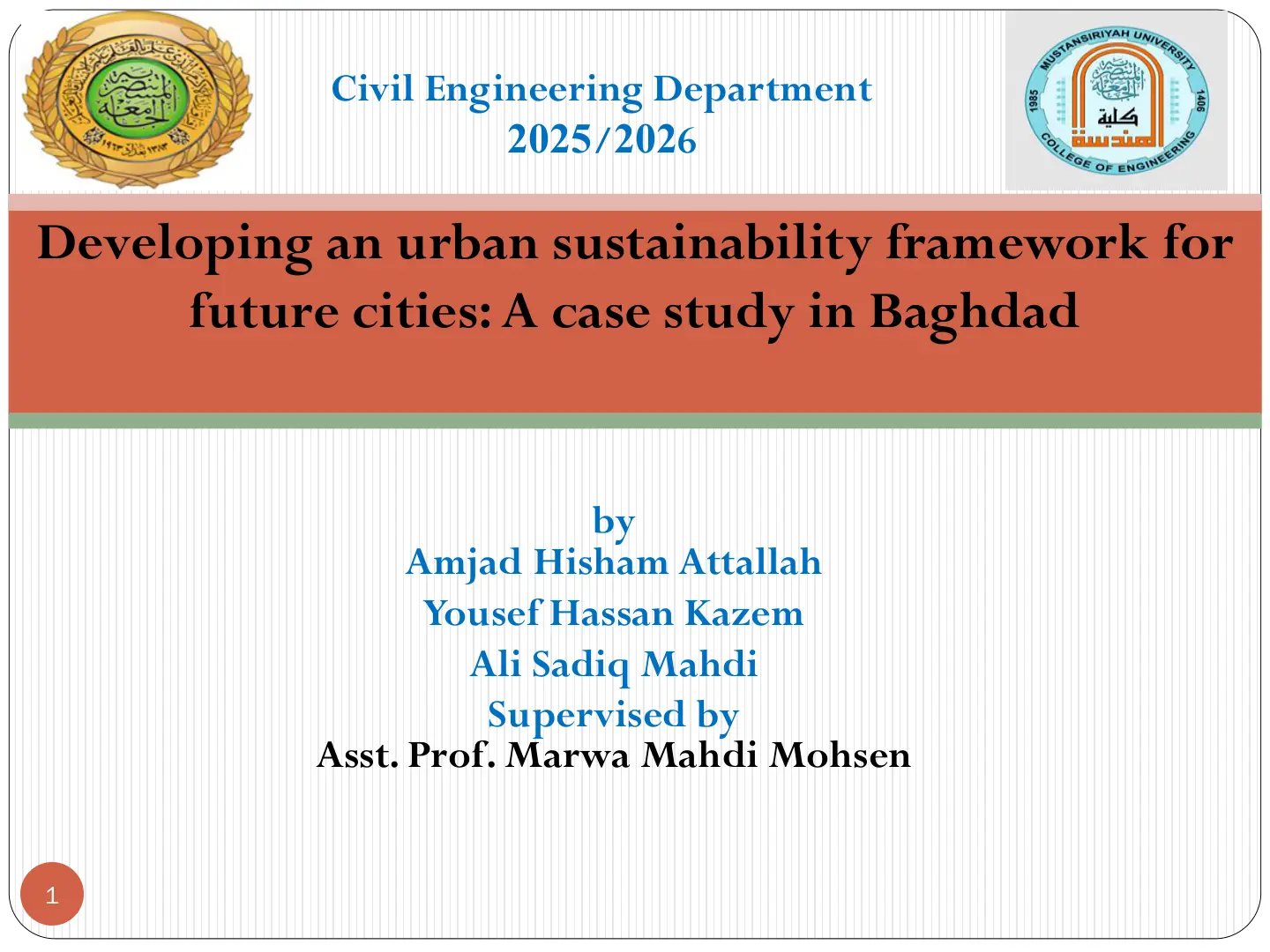 غلاف تقرير Developing an urban sustainability framework for future cities: A case study in Baghdad