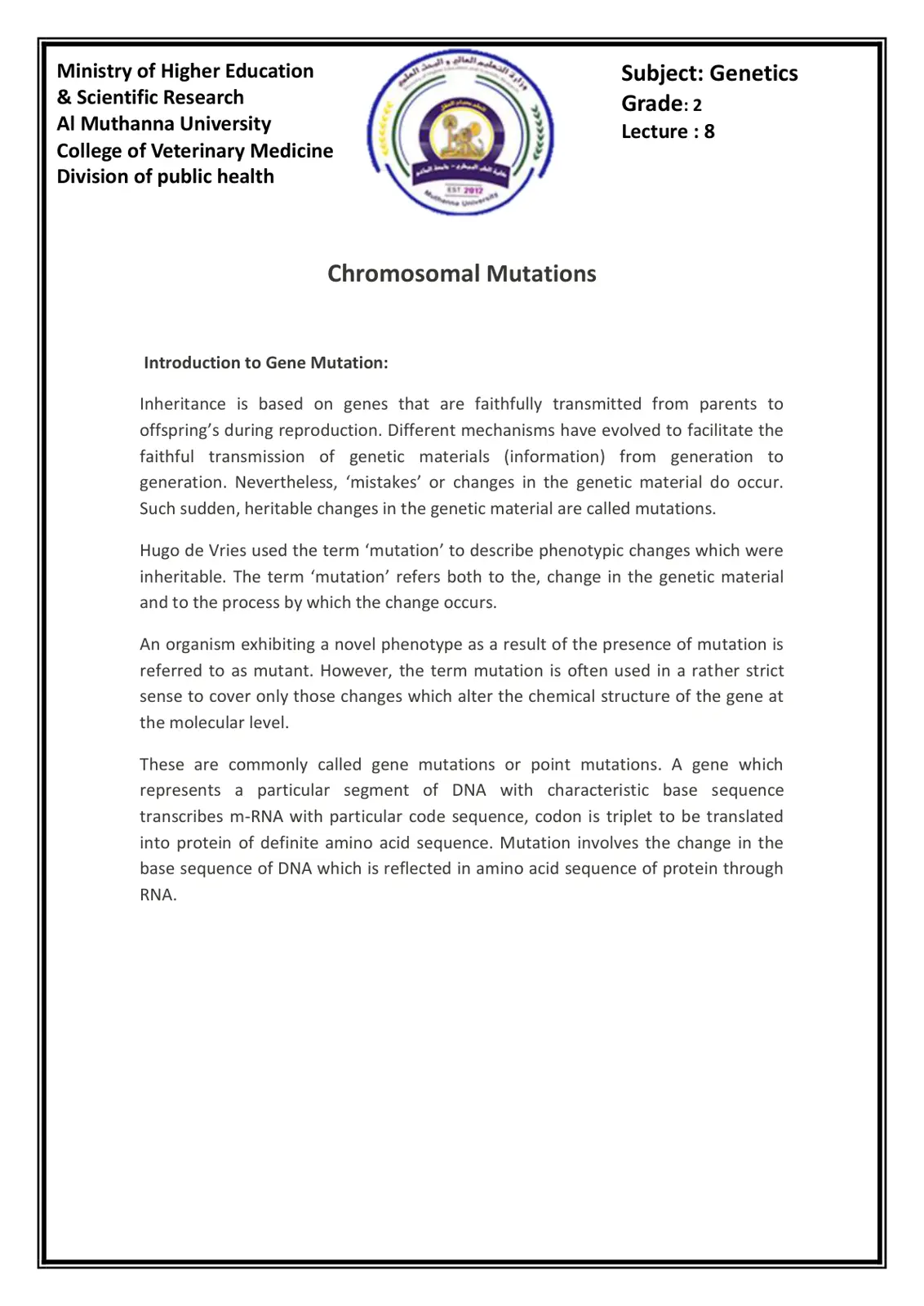 غلاف تقرير Chromosomal Mutations