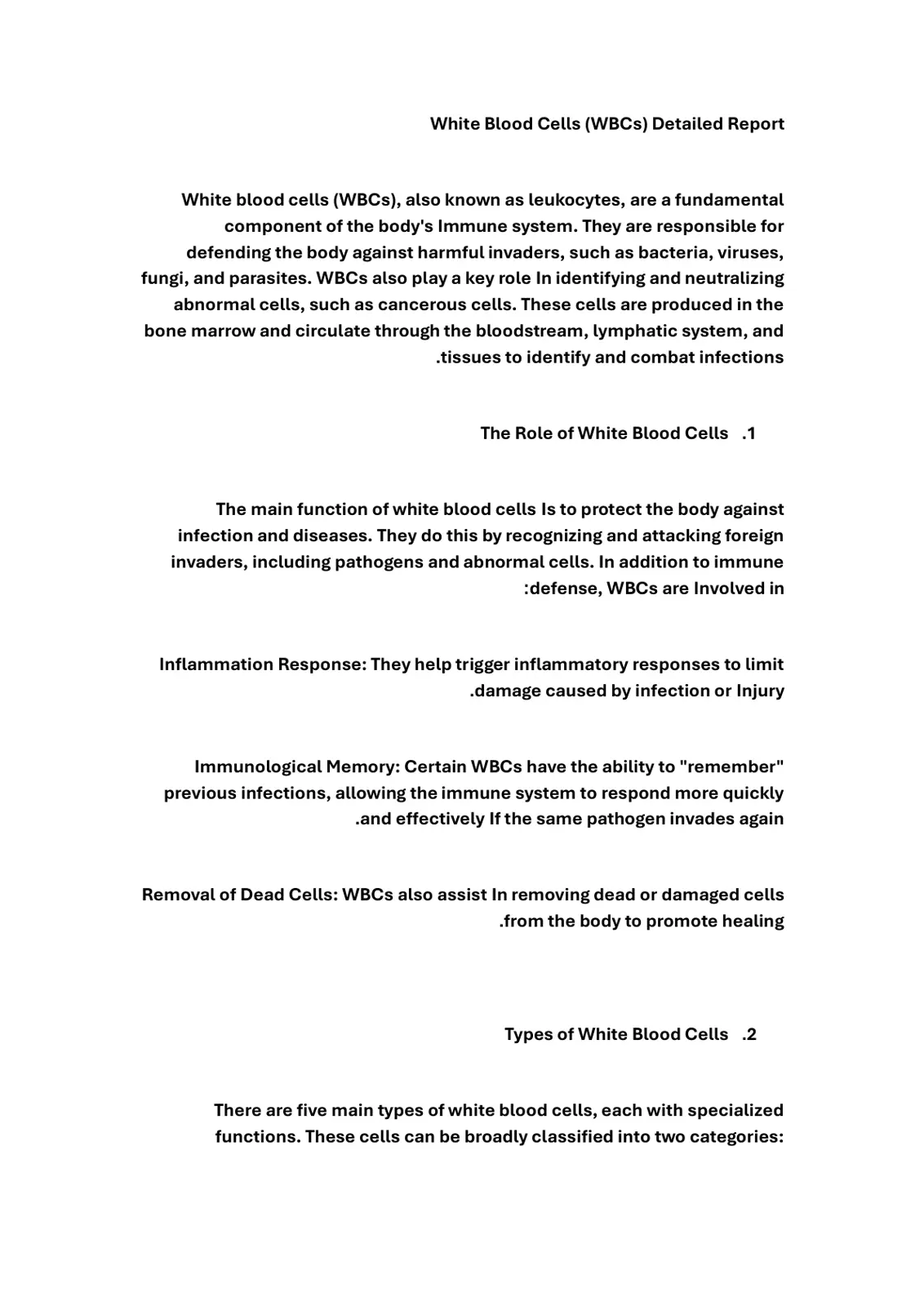 غلاف تقرير White Blood Cells (WBCs) Detailed Report