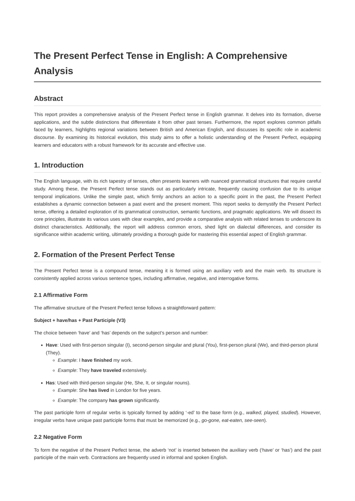 غلاف تقرير The Present Perfect Tense in English: A Comprehensive Analysis