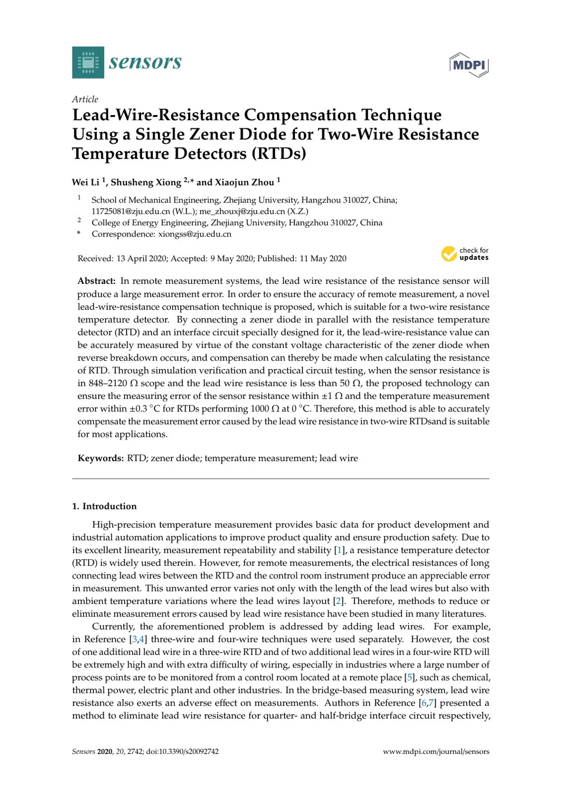 غلاف تقرير Lead-Wire-Resistance Compensation Technique Using a Single Zener Diode for Two-Wire Resistance Temperature Detectors (RTDs)
