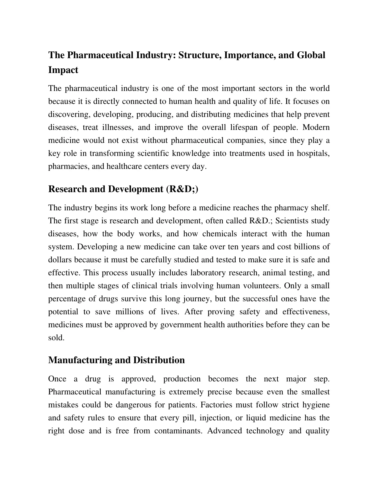 غلاف تقرير The Pharmaceutical Industry: Structure, Importance, and Global Impact