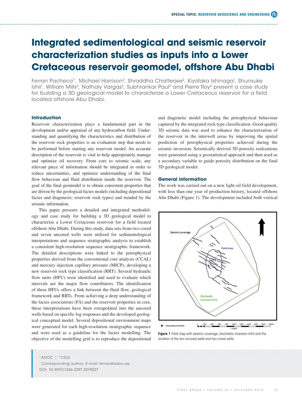 غلاف تقرير Integrated sedimentological and seismic reservoir characterization studies as inputs into a Lower Cretaceous reservoir geomodel, offshore Abu Dhabi