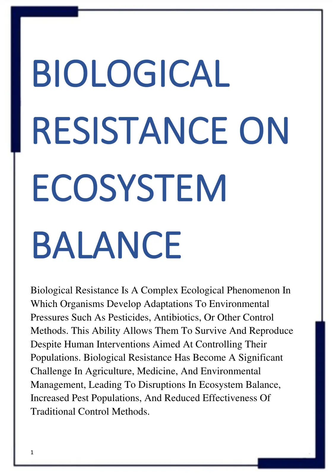 غلاف تقرير BIOLOGICAL RESISTANCE ON ECOSYSTEM BALANCE