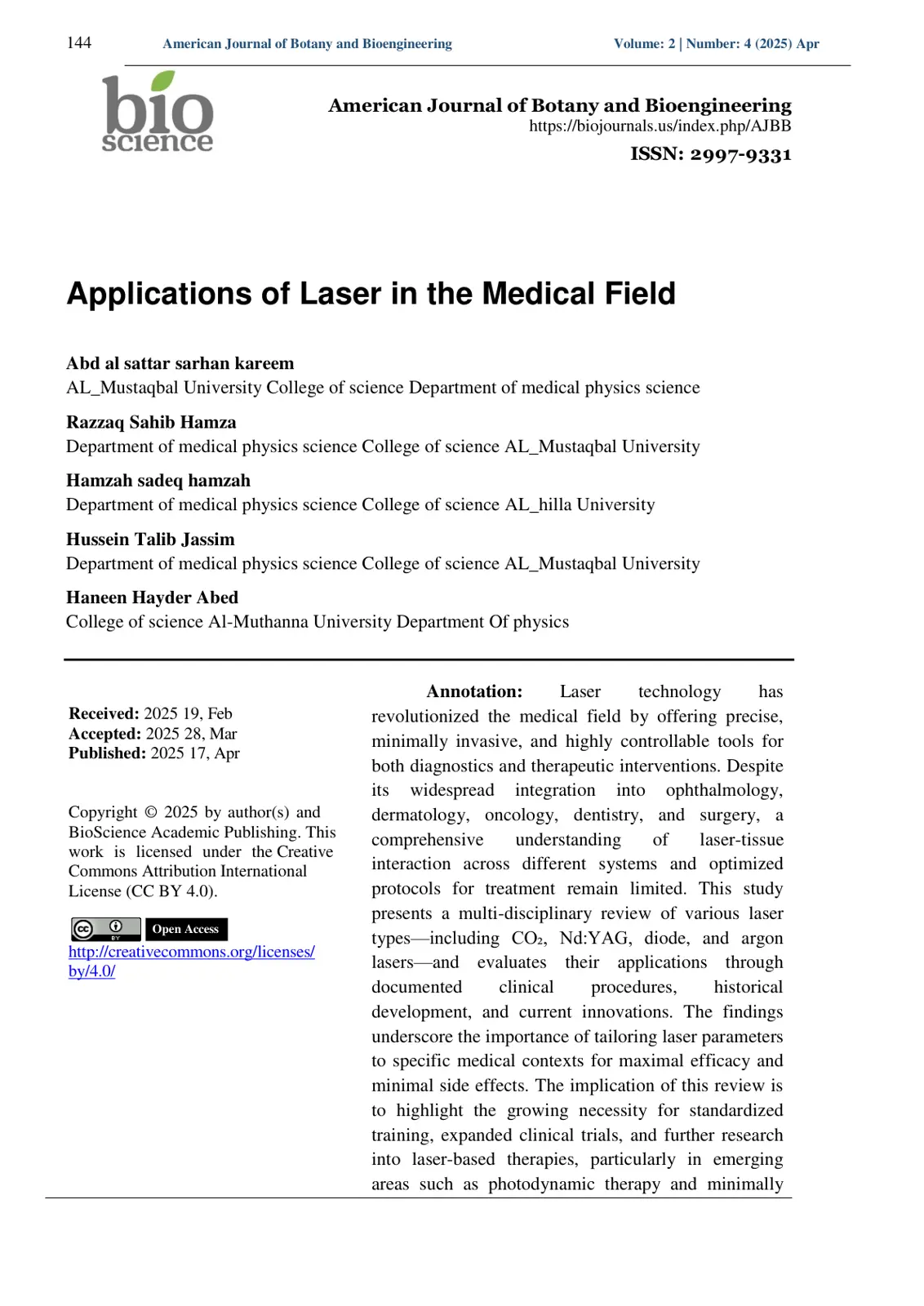 غلاف تقرير Applications of Laser in the Medical Field