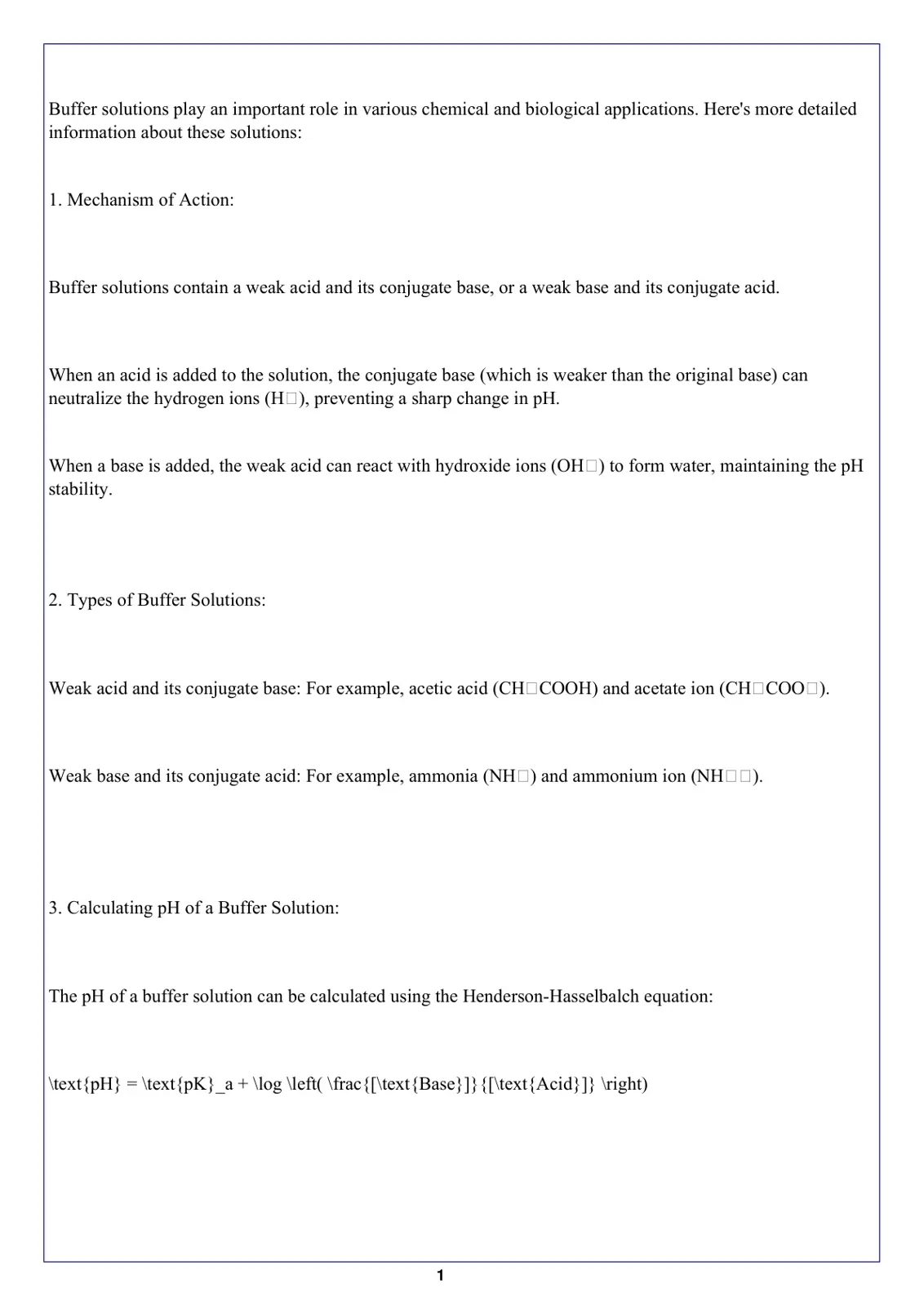 غلاف تقرير Buffer solutions: Mechanism of Action and Types