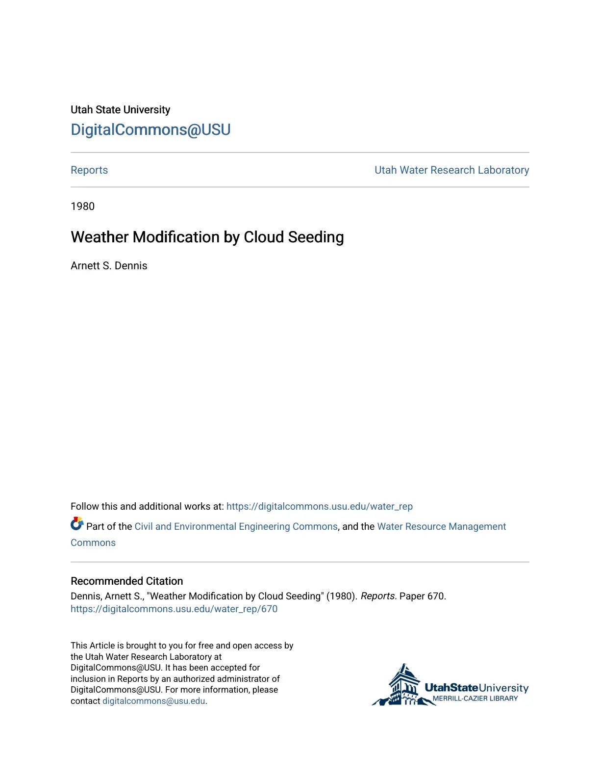 غلاف تقرير Weather Modification by Cloud Seeding