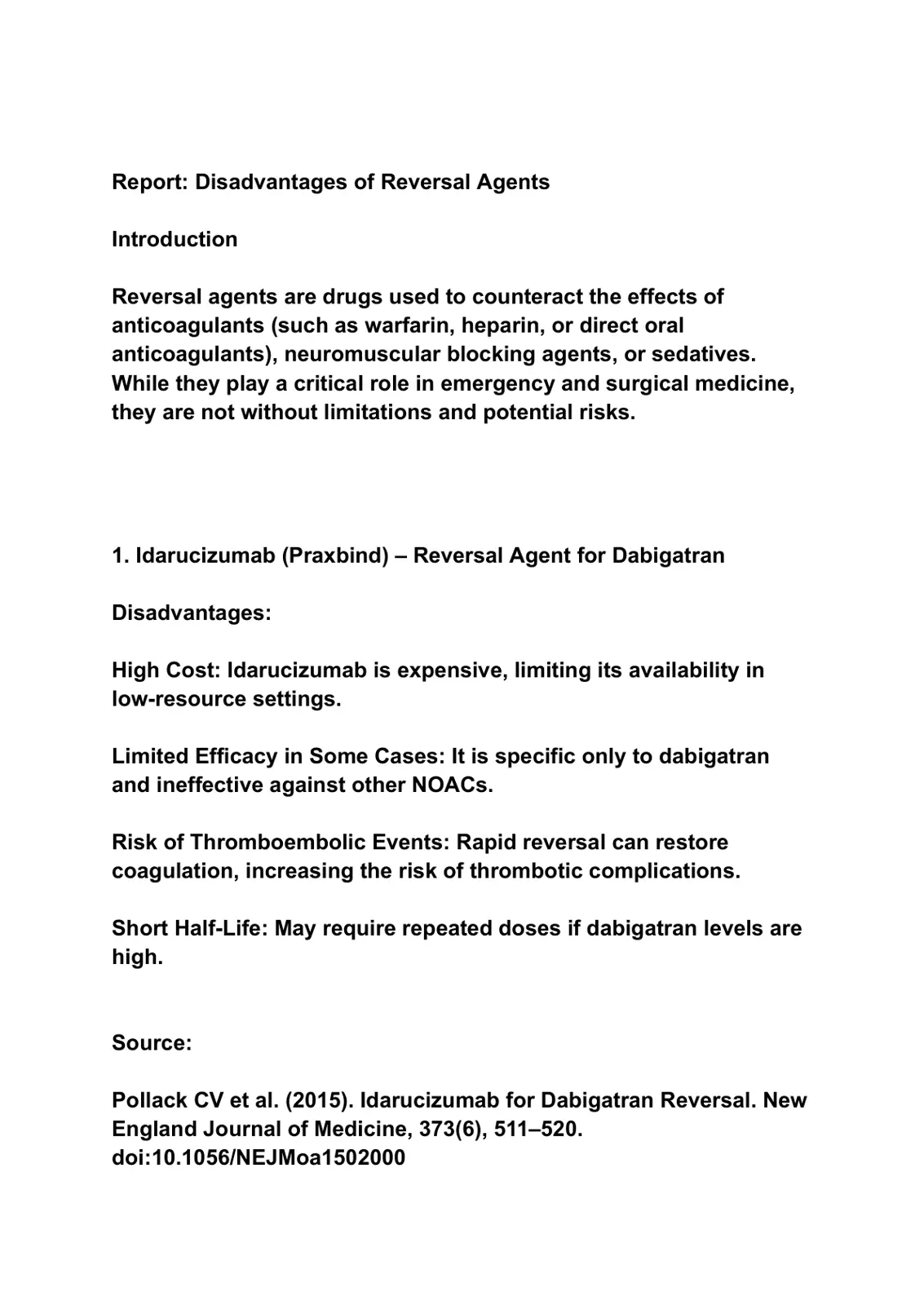 غلاف تقرير Disadvantages of Reversal Agents