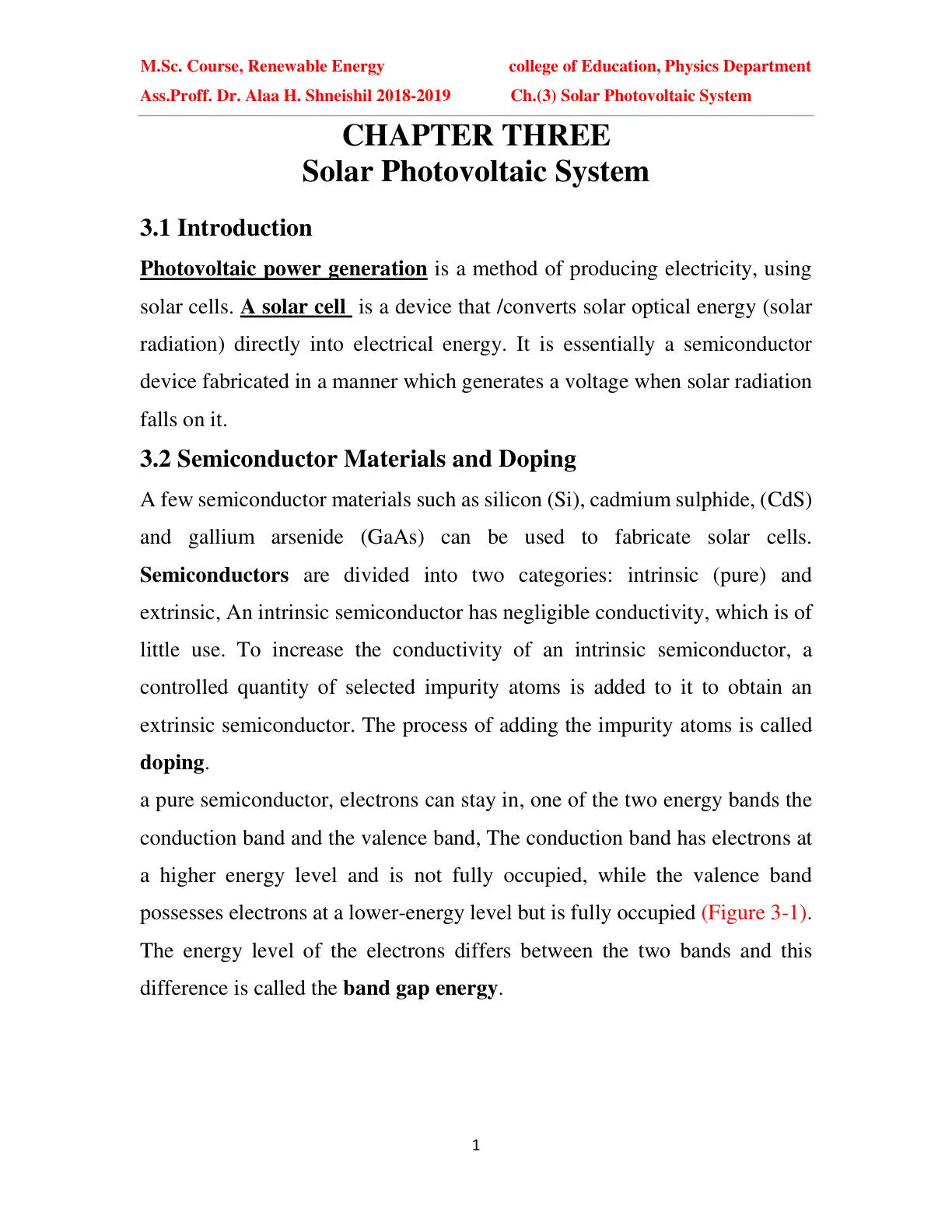 غلاف تقرير Solar Photovoltaic System - M.Sc. Course Renewable Energy