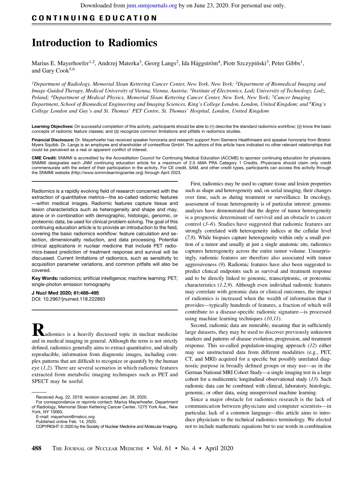 غلاف تقرير Introduction to Radiomics